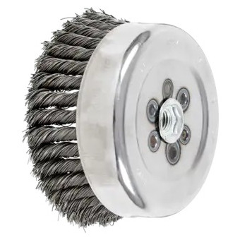 PFERD Cup Brush, Internal Nut,  Single Row, 6 in Dia Brush, 5/8 in-11 Arbor Hole, Full Cable Twist Knot Filament/Wire, 0.023 in Dia Wire, Steel Wire Fill