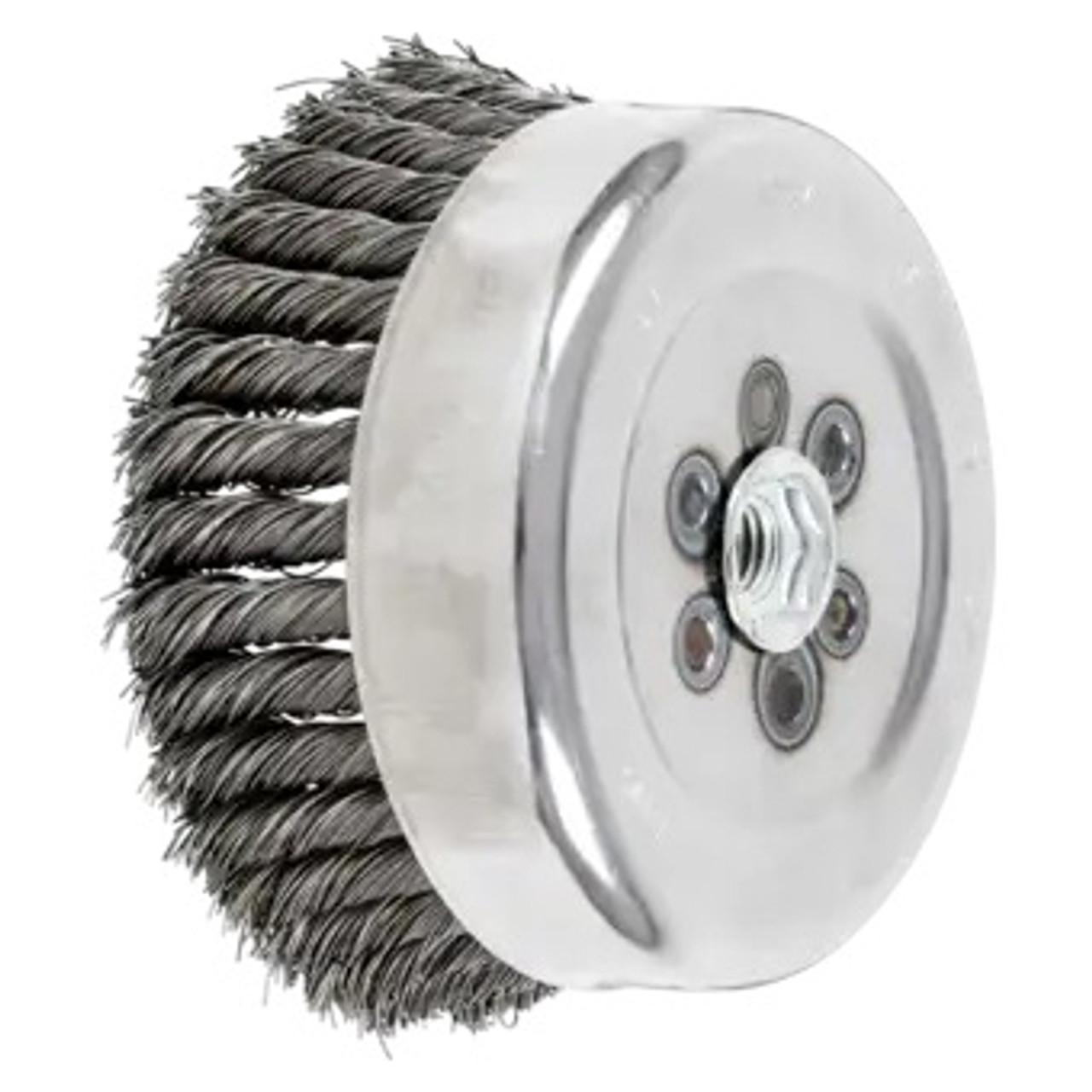 ADVANCE Cup Brush, Internal Nut,  Single Row, 6 in Dia Brush, 5/8 in-11 Arbor Hole, Full Cable Twist Knot Filament/Wire, 0.023 in Dia Wire, Steel Wire Fill