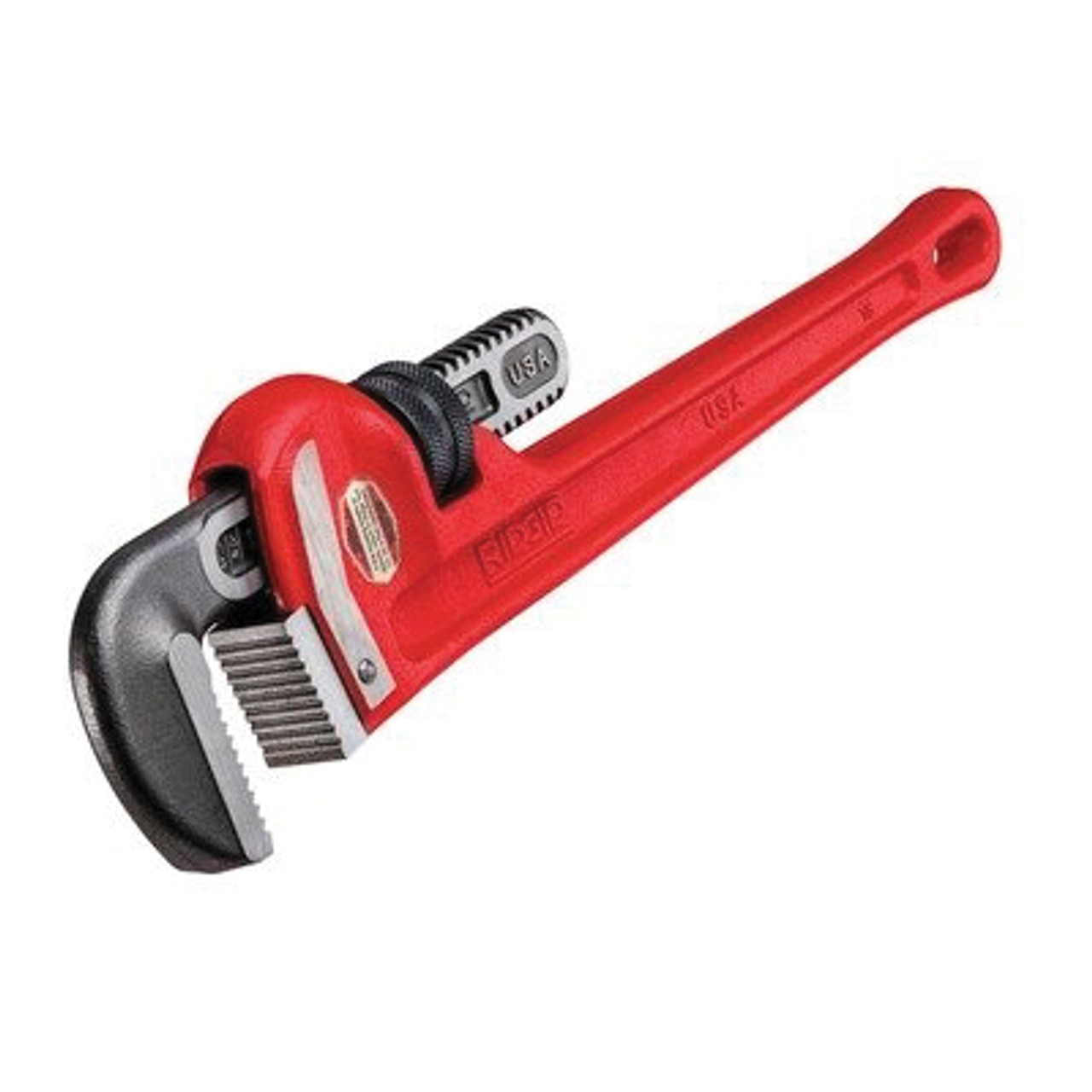 Pipe Wrench, Heavy duty,  Straight, 8 in, 60 in Lg, Floating Forged Hook Jaw, Alloy Steel Jaw, I-Beam, Ductile Iron Handle, Red Handle, Knurled Nut Adjustment