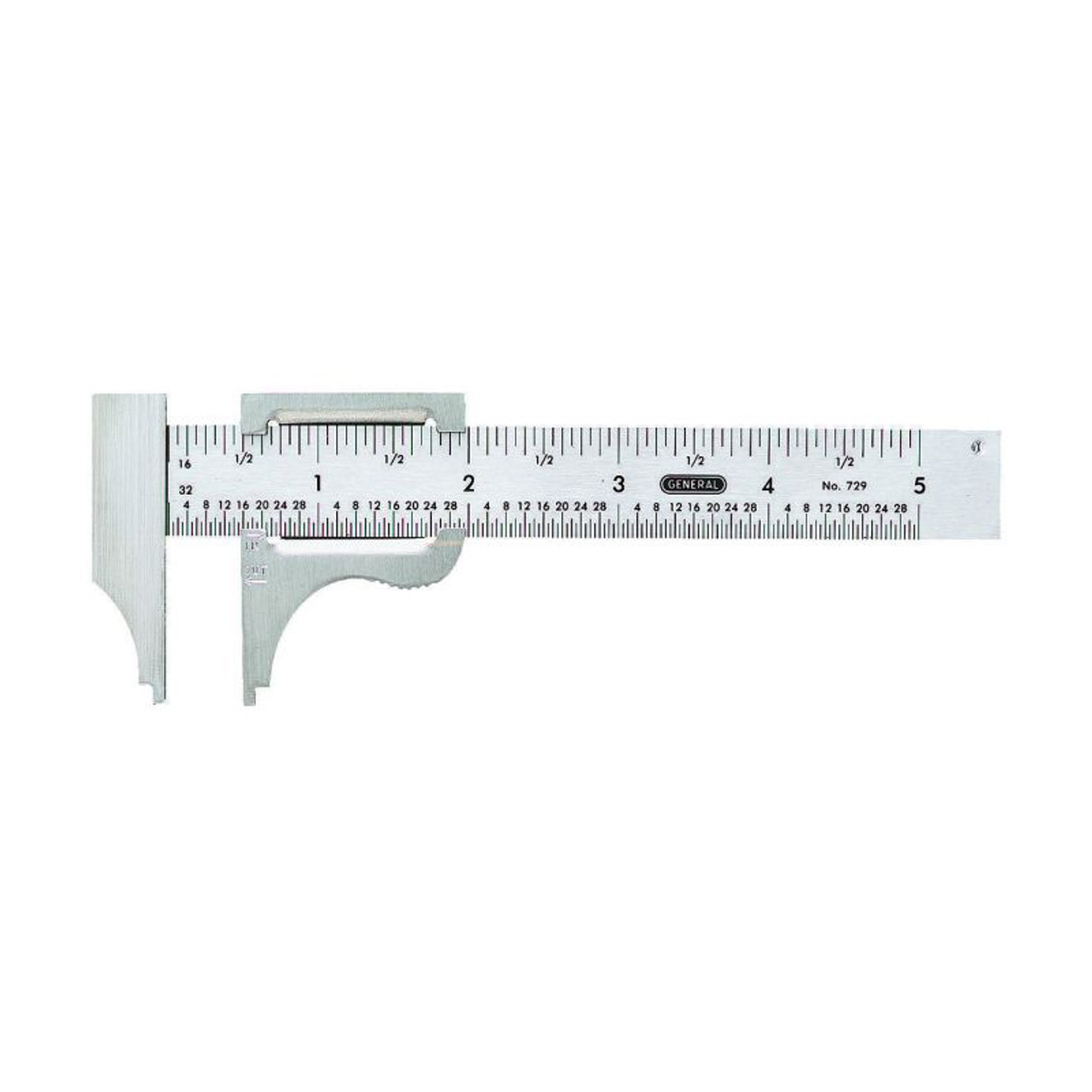 Slide Caliper, 0 to 4 in, 1/16 in,  1/32 in, Imperial, Polished Stainless Steel