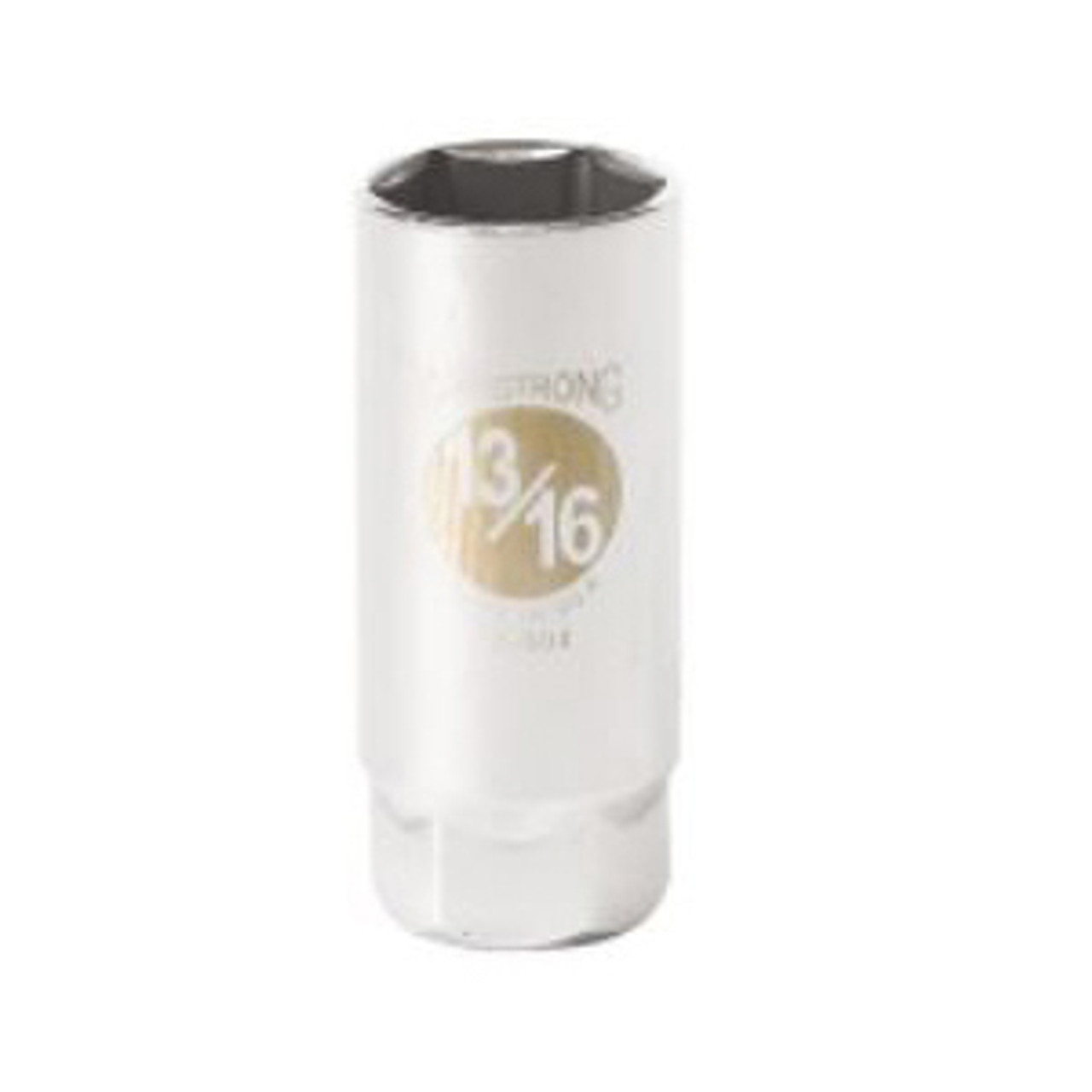 Socket, Spark Plug,  Standard Length, Imperial, Square Drive, 1/2 in Drive, 13/16 in Socket, 2-1/2 in Lg, 1/225 in Dp Open, 7/8 in Wd Drive End, 6 -Point, Steel