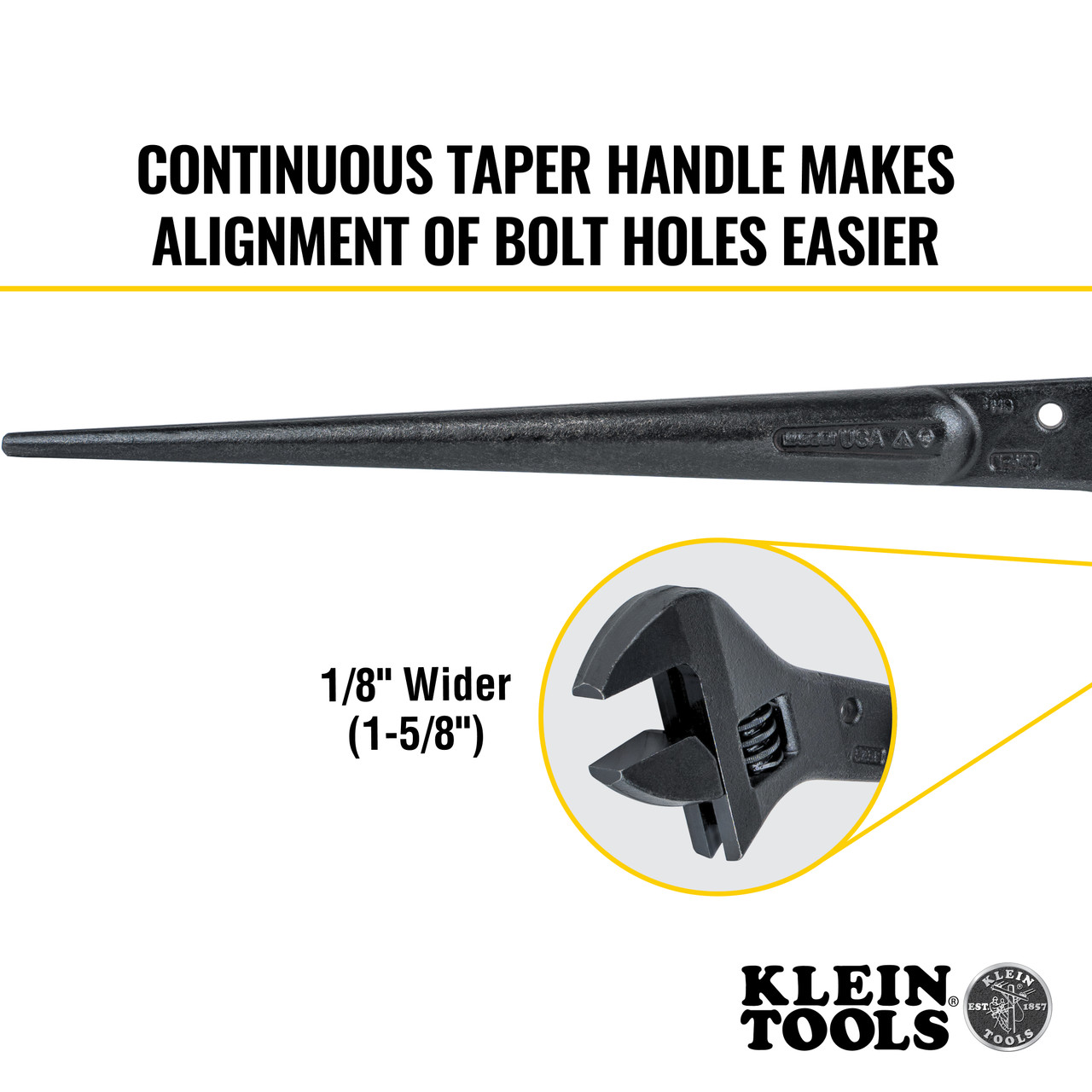 Construction Wrench, Versatile, Adjustable, 1-5/8 in Wrench Open, 16 in Lg, 0.79 in Wd Jaw, Taper, Alloy Steel Body, Alloy Steel, Black Oxide Coated