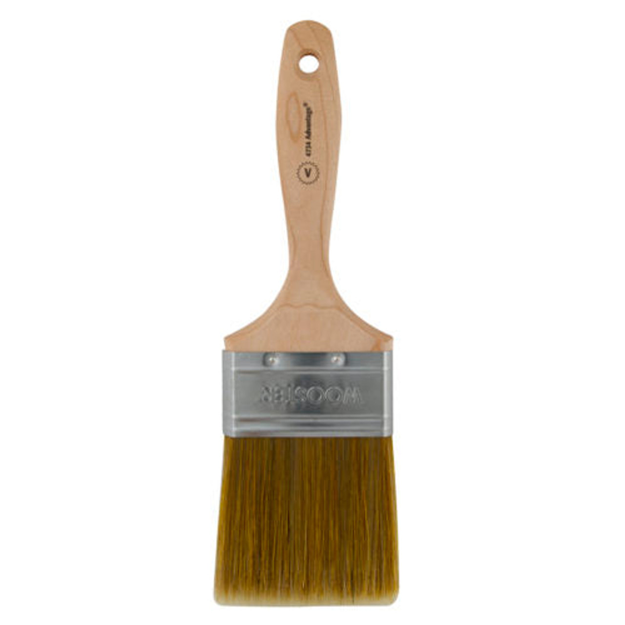 Paint Brush, 3-3/16 in Lg, 3 in Brush, Gold Nylon,  Brown China Bristle Brush, 11/16 in Ferrule, Stainless Steel Ferrule, Sealed, Wood Handle