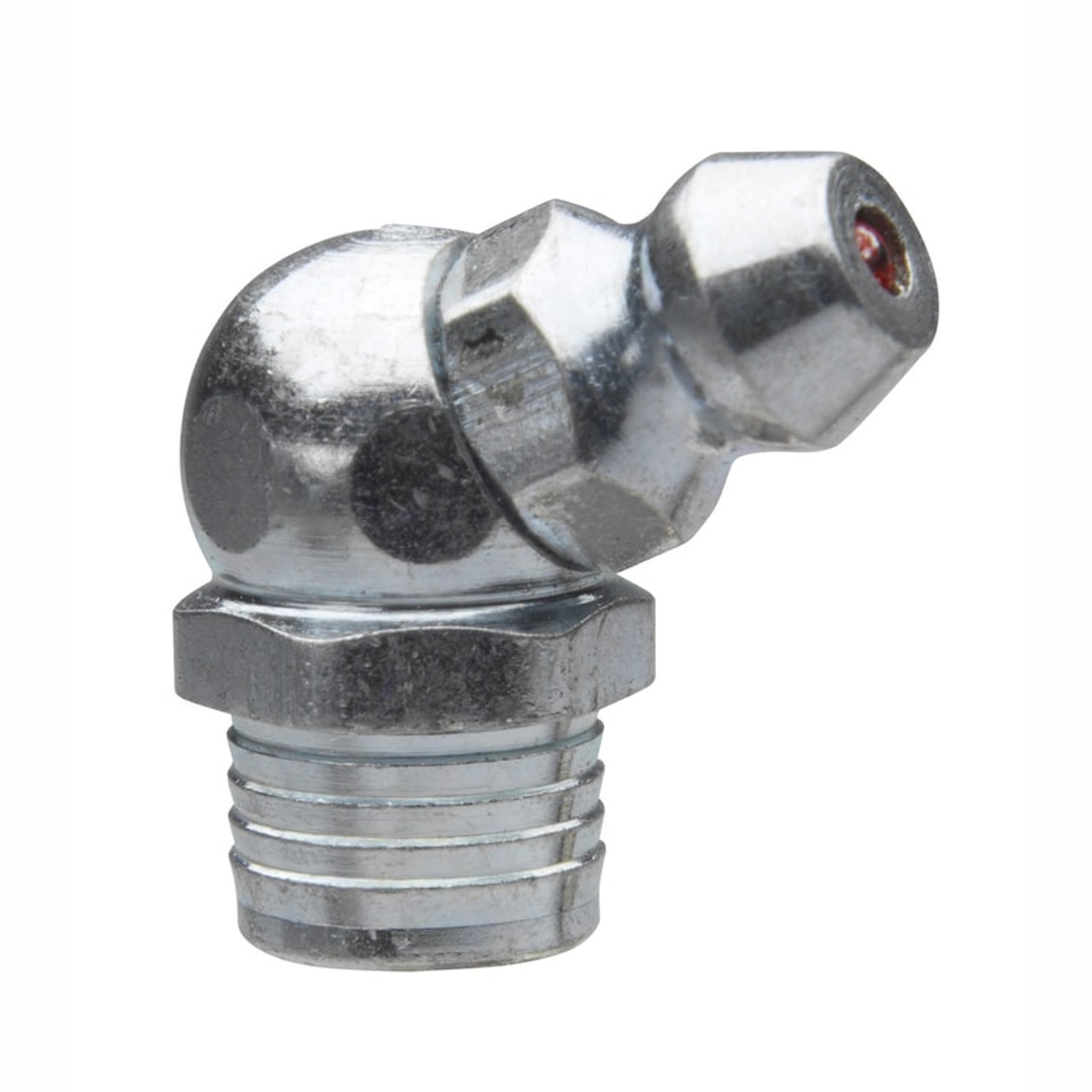 Zerk Fitting, Angled Drive, Trivalent Zinc Plated, Steel, 1/4 in Thread, 49/64 in Lg, 9/32 in Lg Shank