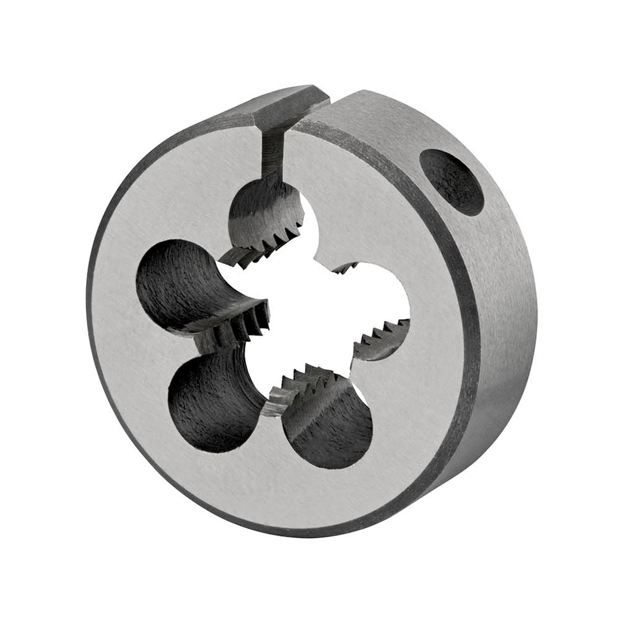 DORMER Round Die, Adjustable, 1/4 in Thk, 13/16 in OD Die, Right Hand Thread, High Speed Steel, Bright, Imperial, 1/4 in-28 Thread, UNF