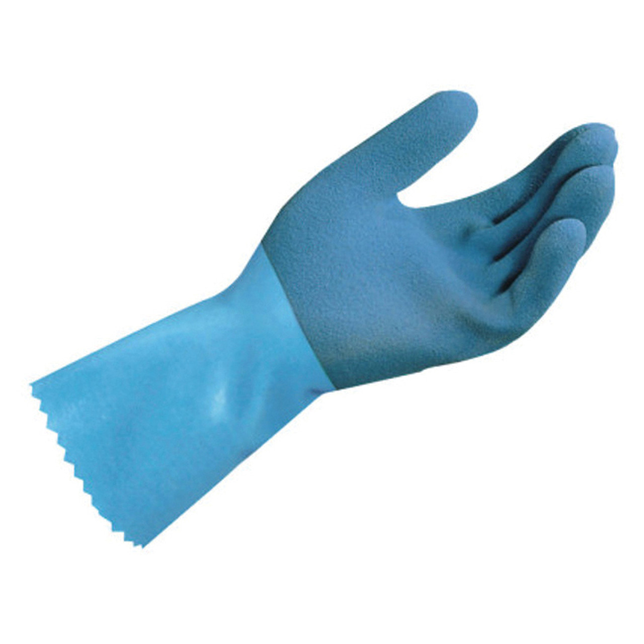 Double Dipped Gloves, Heavy Weight, Chemical,  Cut,  Tear Resist, Small, Rubber Palm, Latex Coating, Rubber, Blue , Interlock, Pinked,  Knit Cuff, 12 in Lg