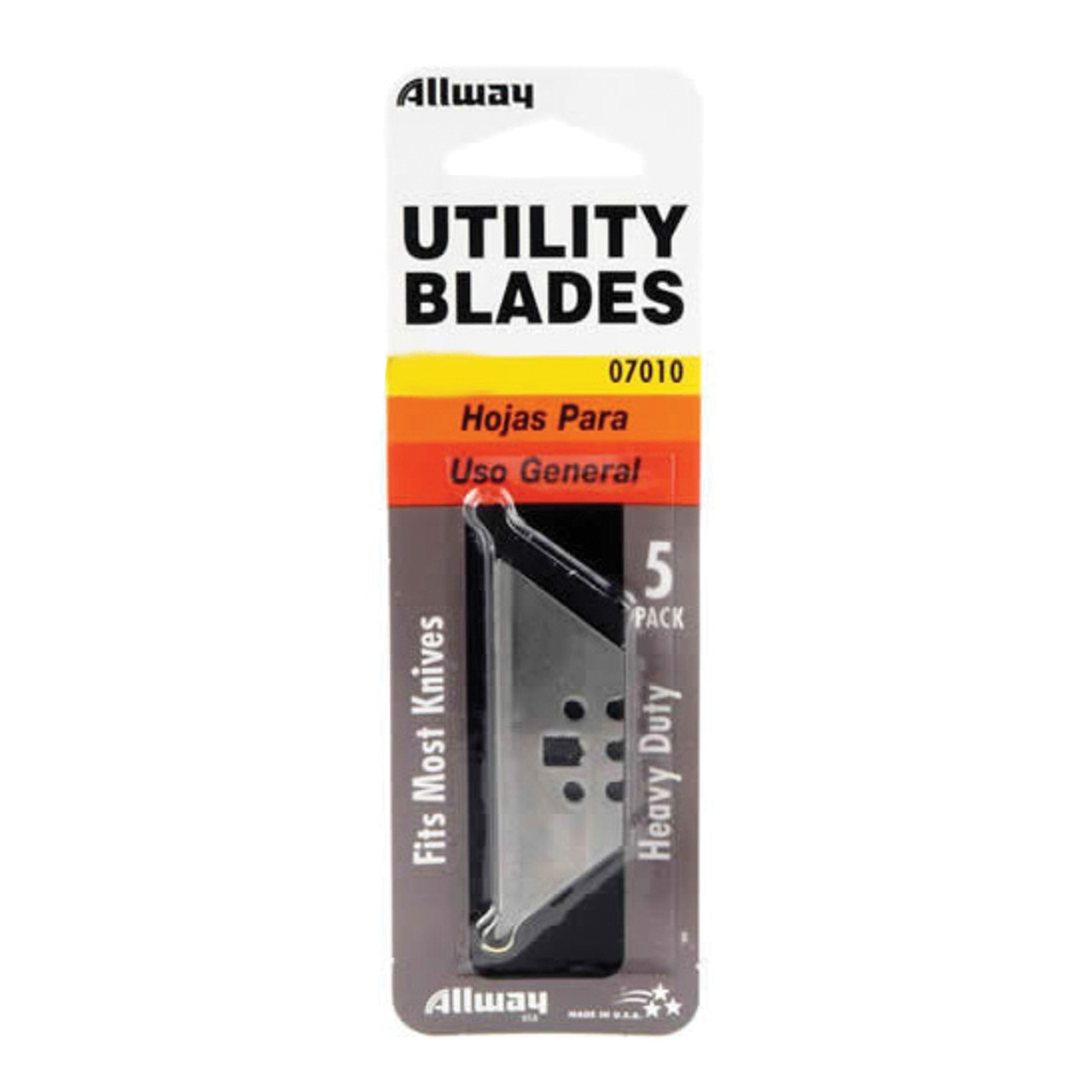 Utility Knife Blade, 0.024 in Thk, Three-Notch Blade, High Carbon Steel, Compatible With Standard Utility Knives