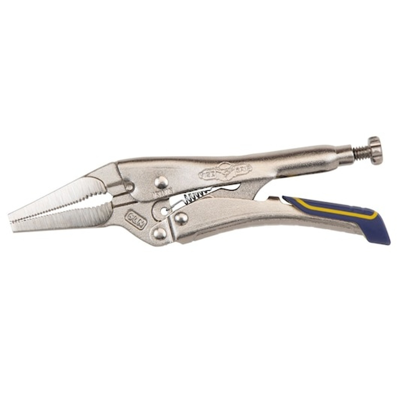 Locking Plier, Long Nose, Long Jaw, 2 in lg,  5/16 in thk Jaw, Alloy Steel Jaw, 6 in Lg, ProTouchâ„¢ Grip, Blue,  Yellow Handle Color Locking Plier, Long Nose, Long Jaw, 2 in lg,  5/16 in thk Jaw, Alloy Steel Jaw, 6 in Lg, ProTouchâ„¢ Grip, Blue,  Yellow Handle Color