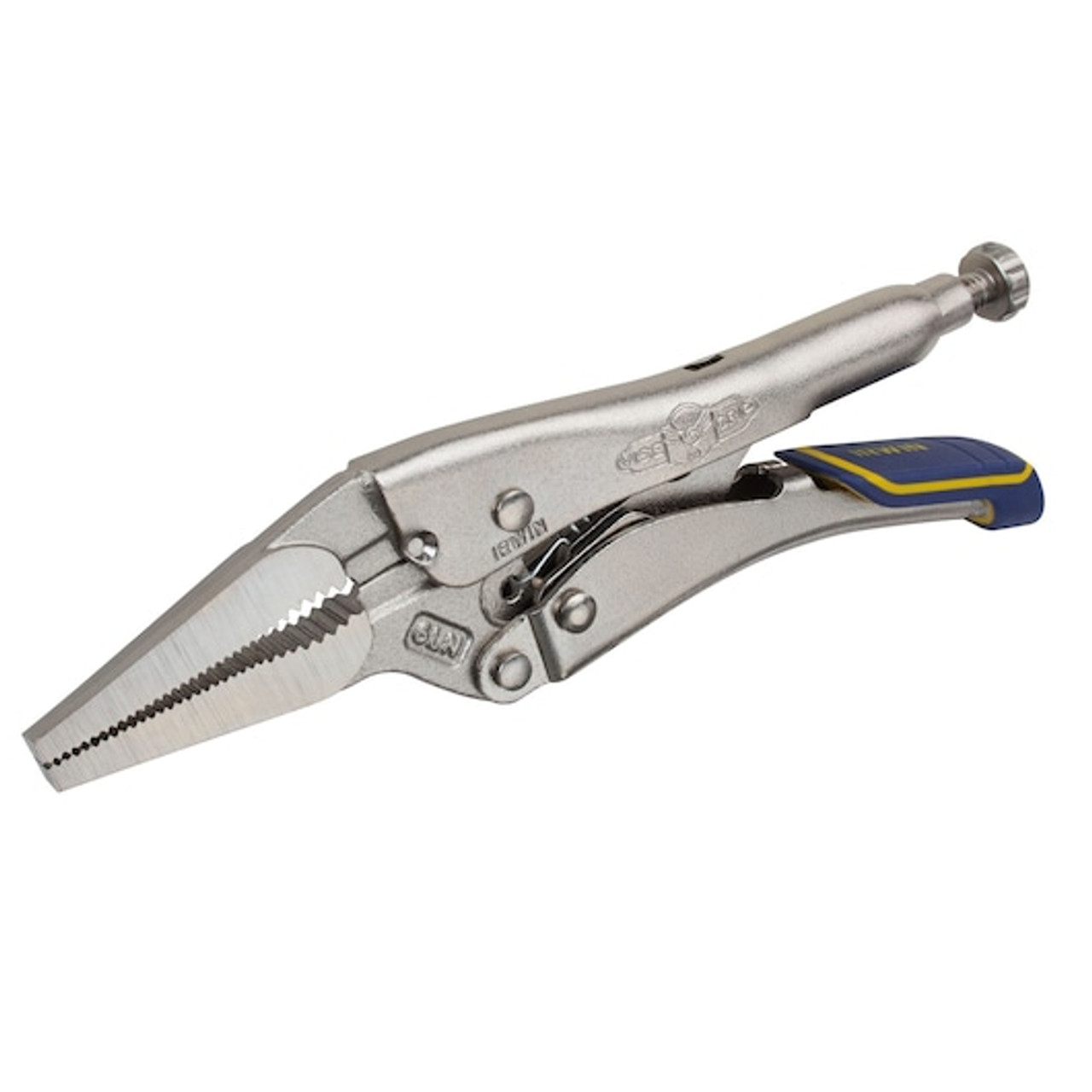 Locking Plier, Long Nose, Long Jaw, 2 in lg,  5/16 in thk Jaw, Alloy Steel Jaw, 6 in Lg, ProTouchâ„¢ Grip, Blue,  Yellow Handle Color Locking Plier, Long Nose, Long Jaw, 2 in lg,  5/16 in thk Jaw, Alloy Steel Jaw, 6 in Lg, ProTouchâ„¢ Grip, Blue,  Yellow Handle Color