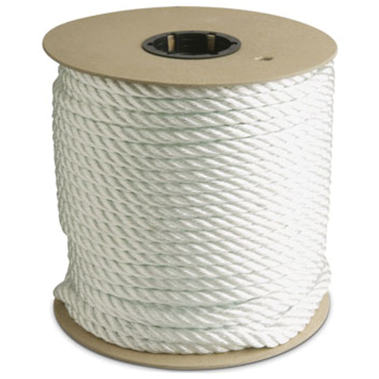 Twisted Rope, 3/8 in Dia, 600 ft Lg, White , Nylon, 3240 lb Tensile, Wood Reel Twisted Rope, 3/8 in Dia, 600 ft Lg, White , Nylon, 3240 lb Tensile, Wood Reel
