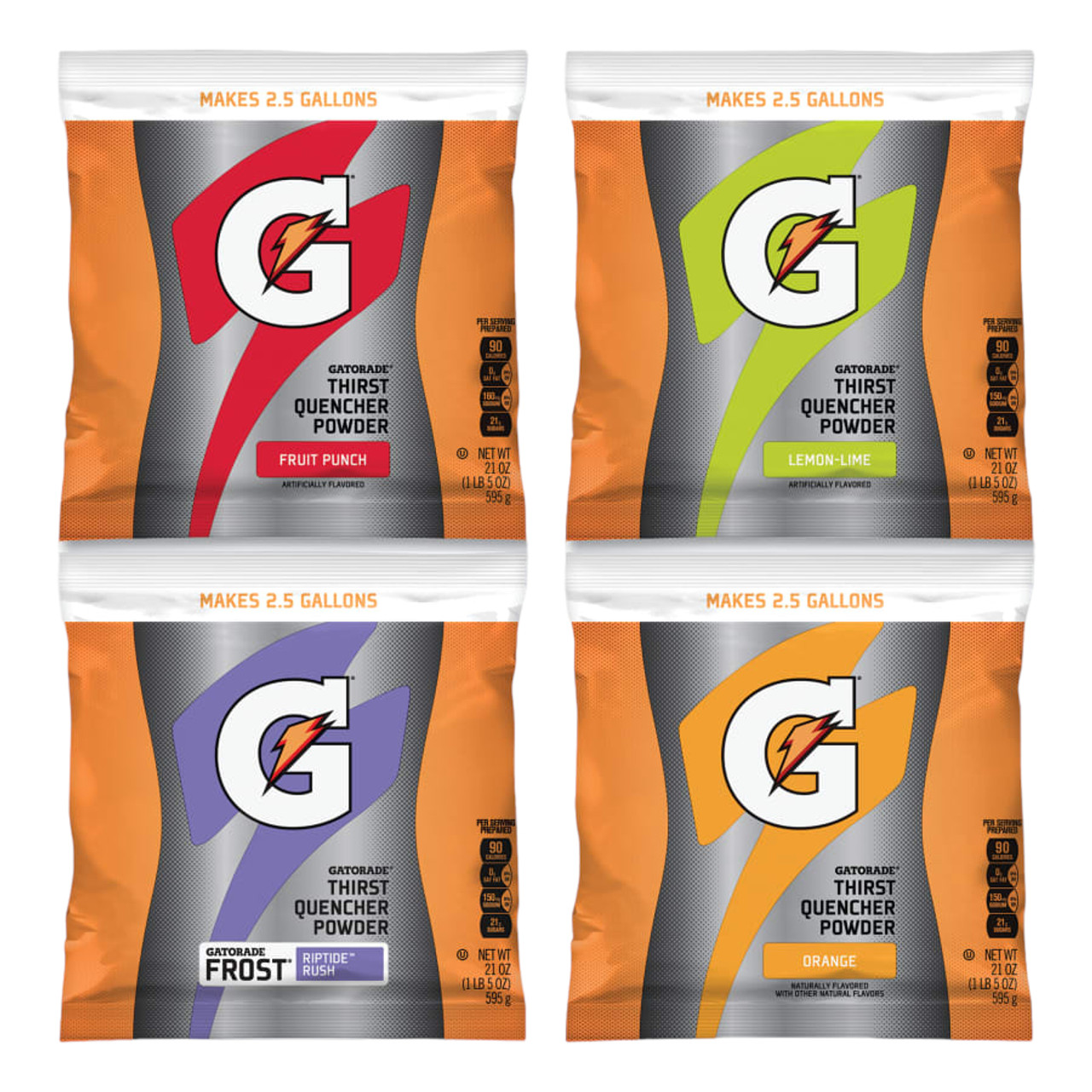 Thirst Quencher Powder, Instant, 21 oz Container, Pack, 2-1/2 gal Yield, Powder, Fruit Punch/Lemon Lime/Orange/Frosted Riptide Rush Flavor