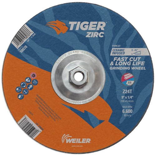 Grinding Wheel, Performance Line, 5/8 in-11 Center Hole, T Wheel Hardness, Black Wheel, 1 Reinforced, ANSI B7.1-2010, 9 in Dia Wheel, 1/4 in Thk Wheel, Coarse