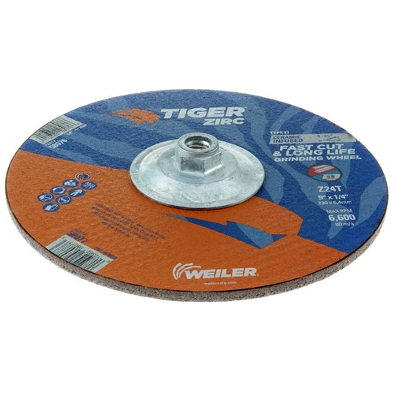 Grinding Wheel, Performance Line, 5/8 in-11 Center Hole, T Wheel Hardness, Black Wheel, 1 Reinforced, ANSI B7.1-2010, 9 in Dia Wheel, 1/4 in Thk Wheel, Coarse