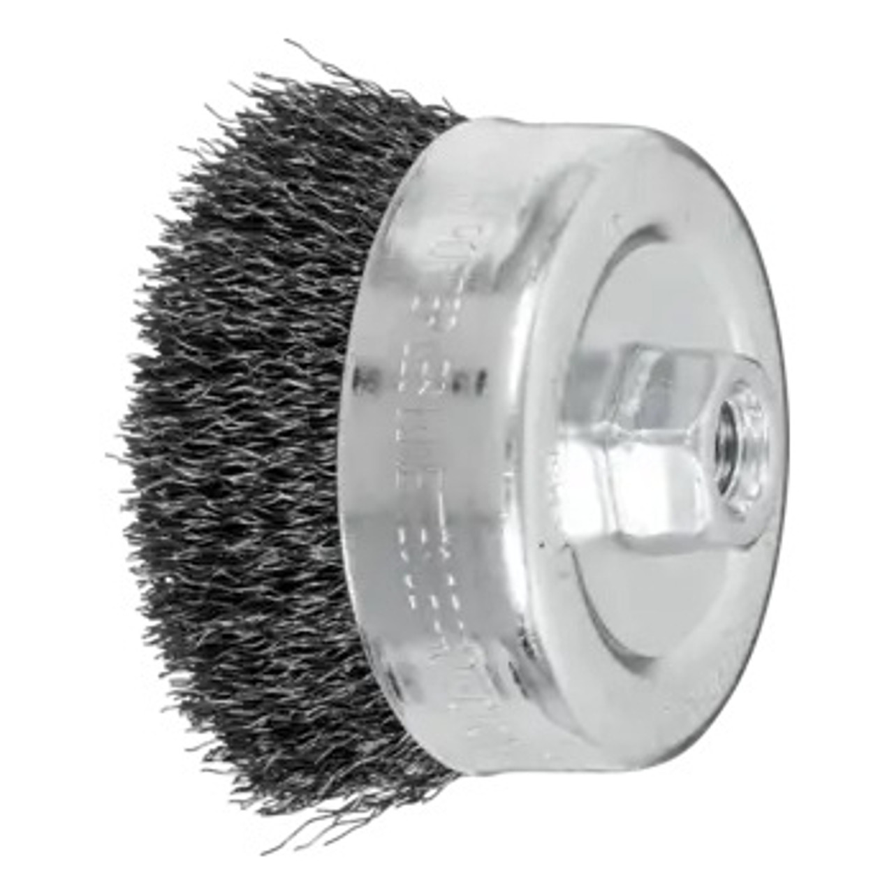 ADVANCE Cup Brush, External Thread, 4 in Dia Brush, 5/8 in-11 Arbor Hole, Crimped Filament/Wire, 0.014 in Dia Wire, Steel Wire Fill, 1-1/4 in Lg Trim, 9000 rpm Max
