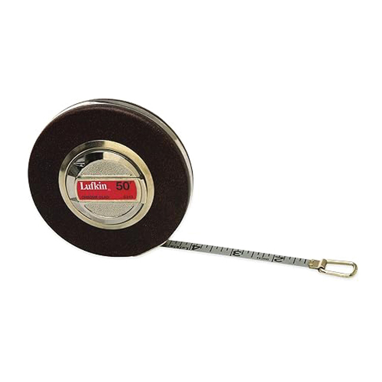 Measuring Tape, Imperial, 50 ft Lg Blade, 3/8 in Wd Blade, 0.008 in Thk Blade, Steel Blade, Graduations Feet to 1/10ths and 1/100ths, Crank Rewind, Ring