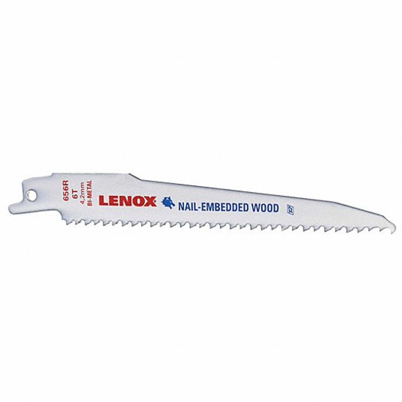 Reciprocating Saw Blade, 6 in Lg, 3/4 in Wd, 0.035 in Thk, Tuff Teeth, 1/2 in Tang, Universal/Toothed Edge Tang, Bi-Metal Cut Edge, Bi-Metal Body, White Color