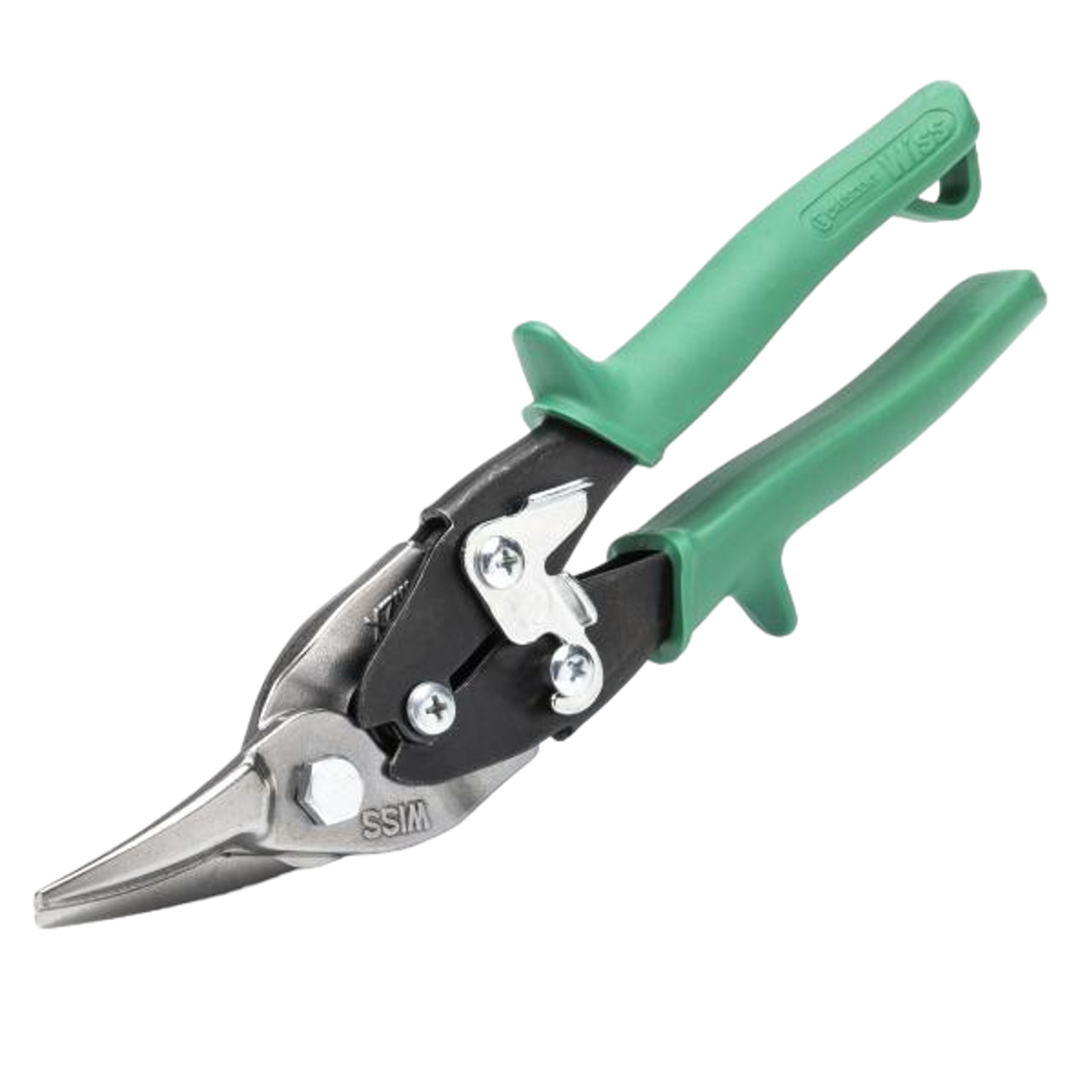 Aviation Snip, Compound Action Straight and Right Cut, 18 ga Low Carbon Steel, 1-3/8 in Lg of Cut, Right/Straight Snip, 9-3/4 in Lg, Serrated Blade