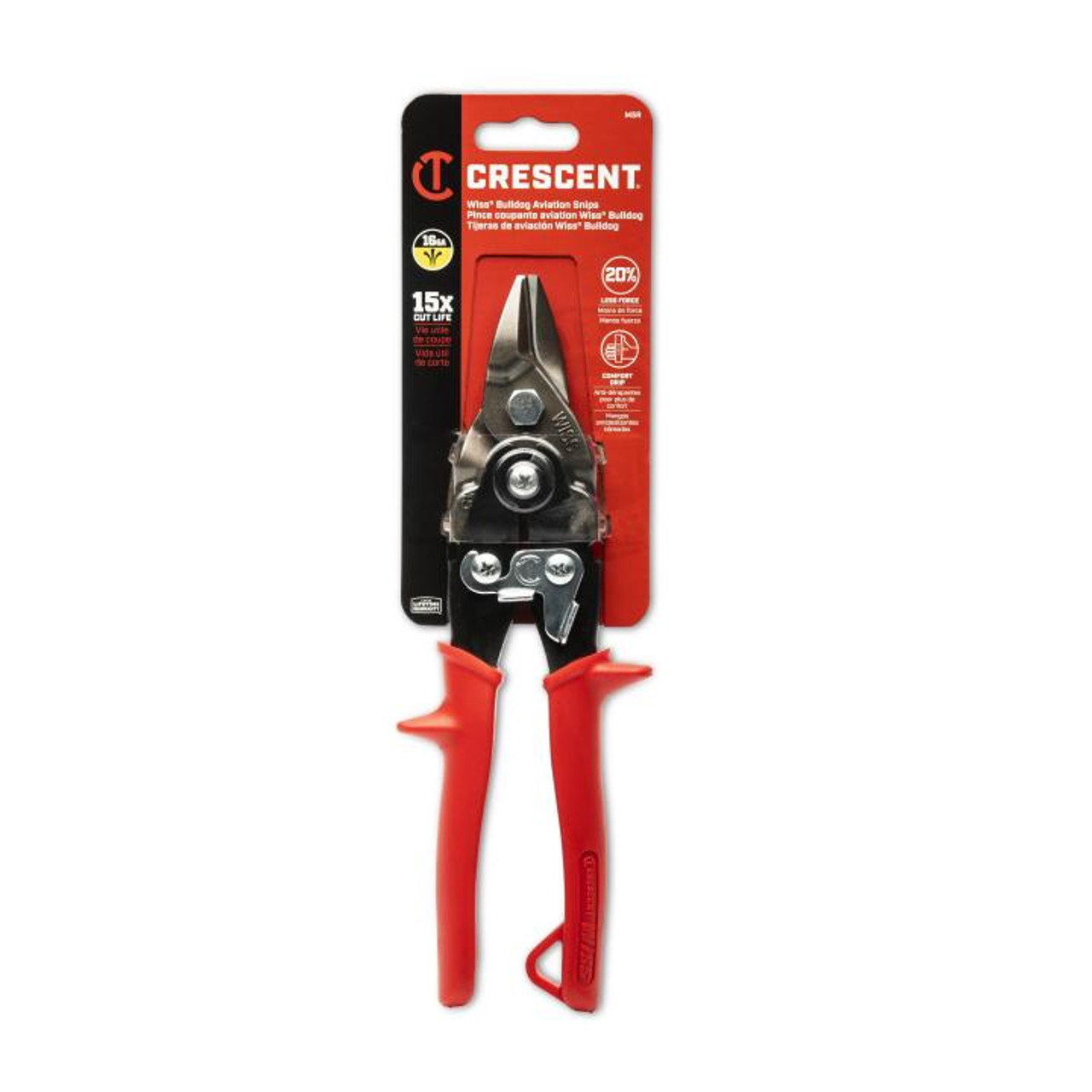 Bulldog Snip, Straight, 16 ga Low Carbon Steel, 7/8 in Lg of Cut, Left/Right/Straight/Slight Snip, 9-1/4 in Lg, Serrated Blade, 7/8 in lg Blade, Vinyl Grip