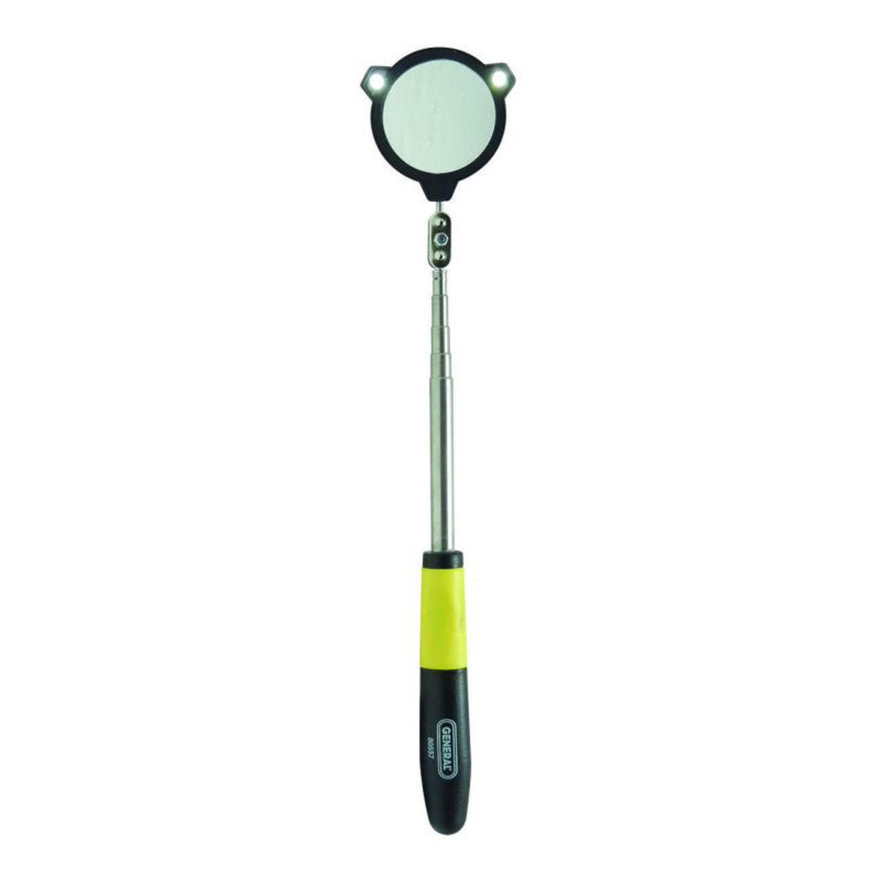 Inspection Mirror, Lighted, 1-7/8 in Mirror, Round Shape, Non-Slip,  Cushion Grip, 360 deg Double Ball Joint Swivel