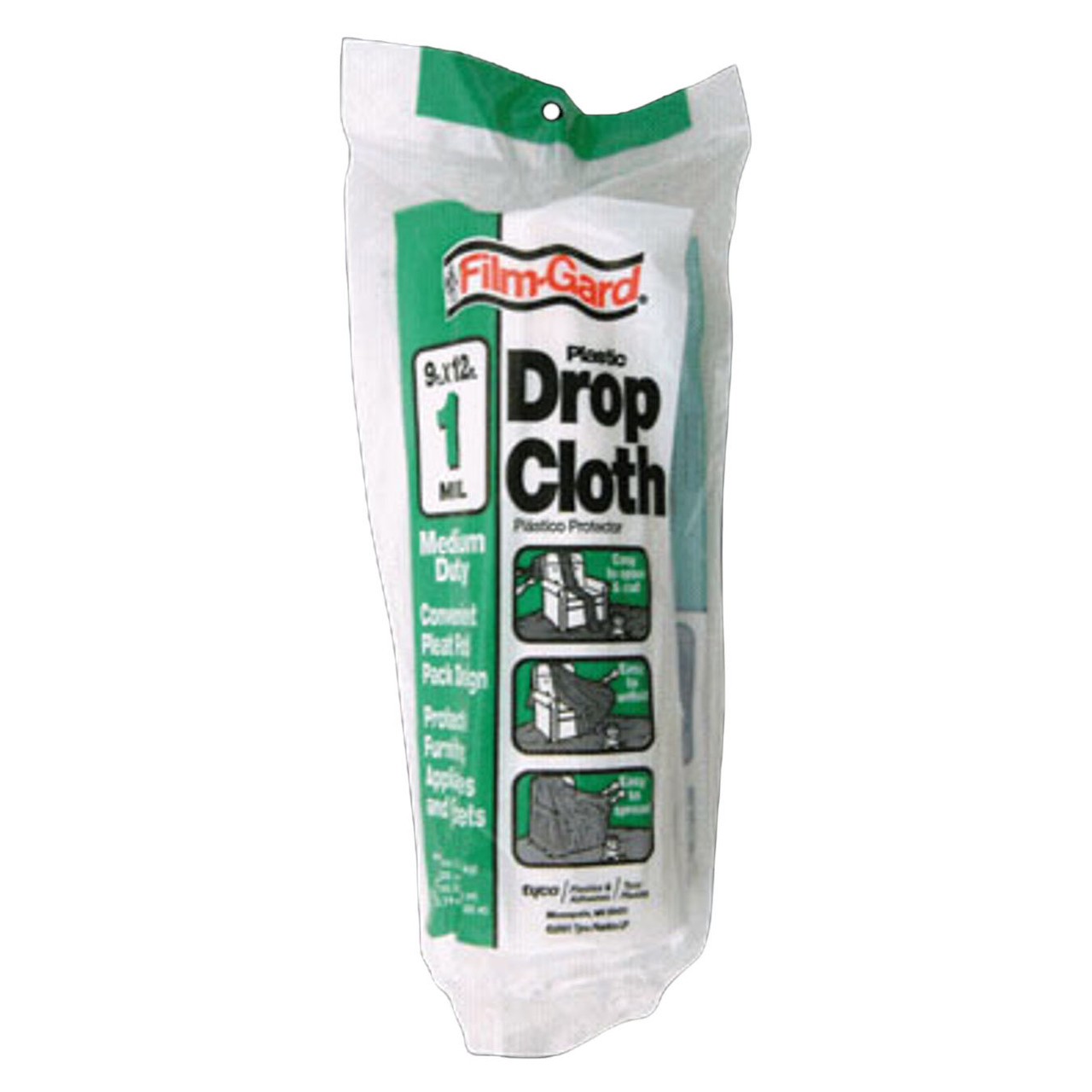 Drop Cloth, 9 ft wd,  12 ft lg, 12 ft Lg, 9 ft Wd, 1 mil Thk, Plastic