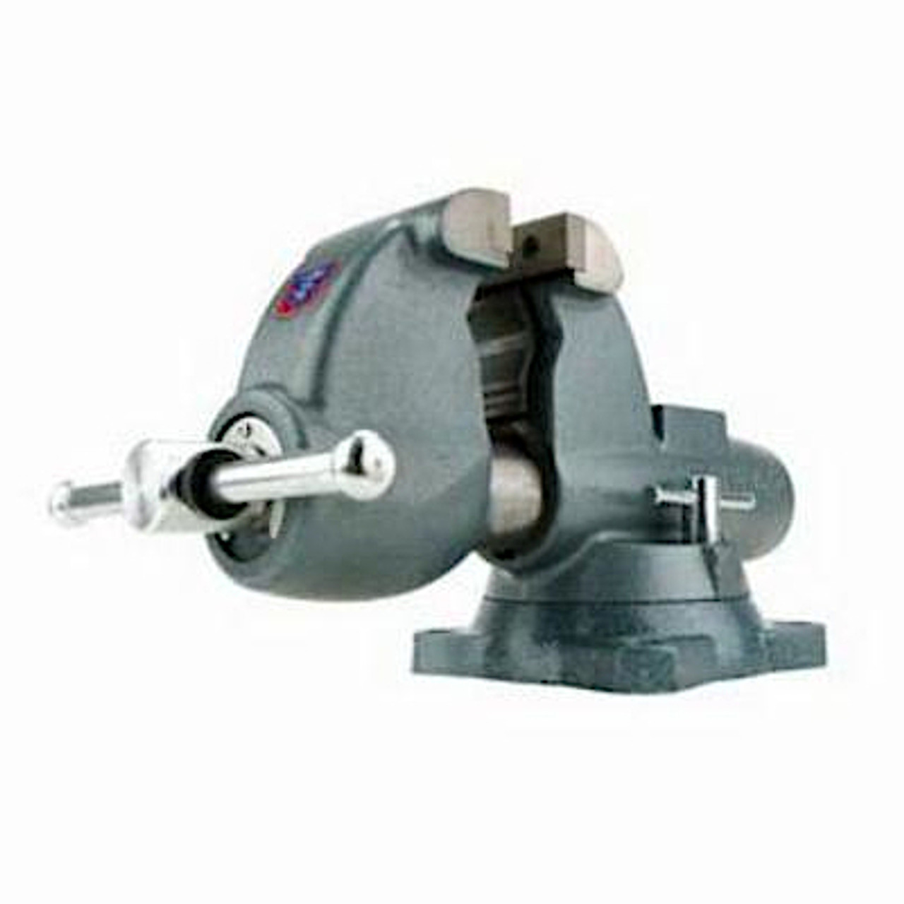 Bench Pipe Vise, Round Channel, Serrated Jaw, 7 in Jaw Open, 5 in Wd Jaw, Hardened Steel Jaw, 5-5/16 in Dp Throat, Swivel Base, Bench Mount, 360 deg Rotation