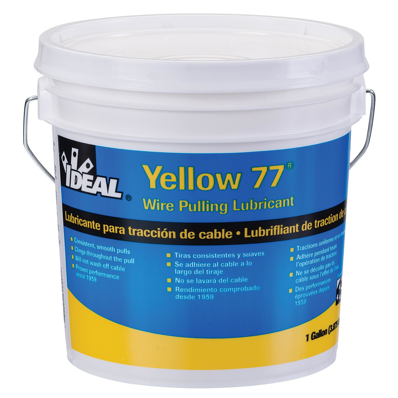 Wire Pulling Lubricant, Bucket, 1 gal Container, Wax Base, Paste, Yellow , Slight, 40 to 100 deg F, 0.98 Specific Gravity, 7.5 to 8.5, 2.7 g/L VOC