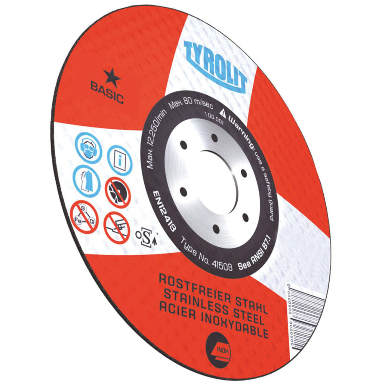TROYLIT Cut-Off Wheel, 6 in Dia Wheel, 0.45 in Thk Wheel, 7/8 in Center Hole, 46 Grit, Stainless Steel Applicable, Type 1