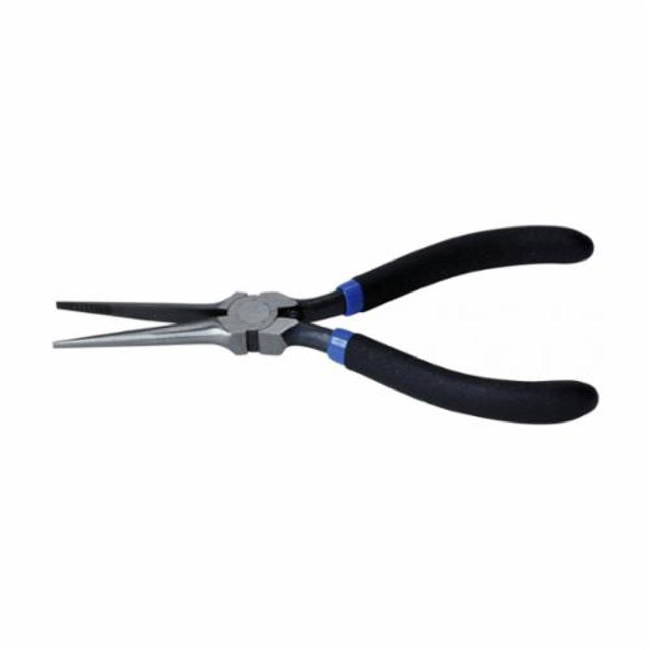 Needle Nose Plier, Long Slim,  Cushion Grip, Diamond Serrated/Straight Jaw, 2-1/4 in Lg Jaw, 0.688 in Wd Jaw, High Alloy Steel Jaw, Black,  Blue Color