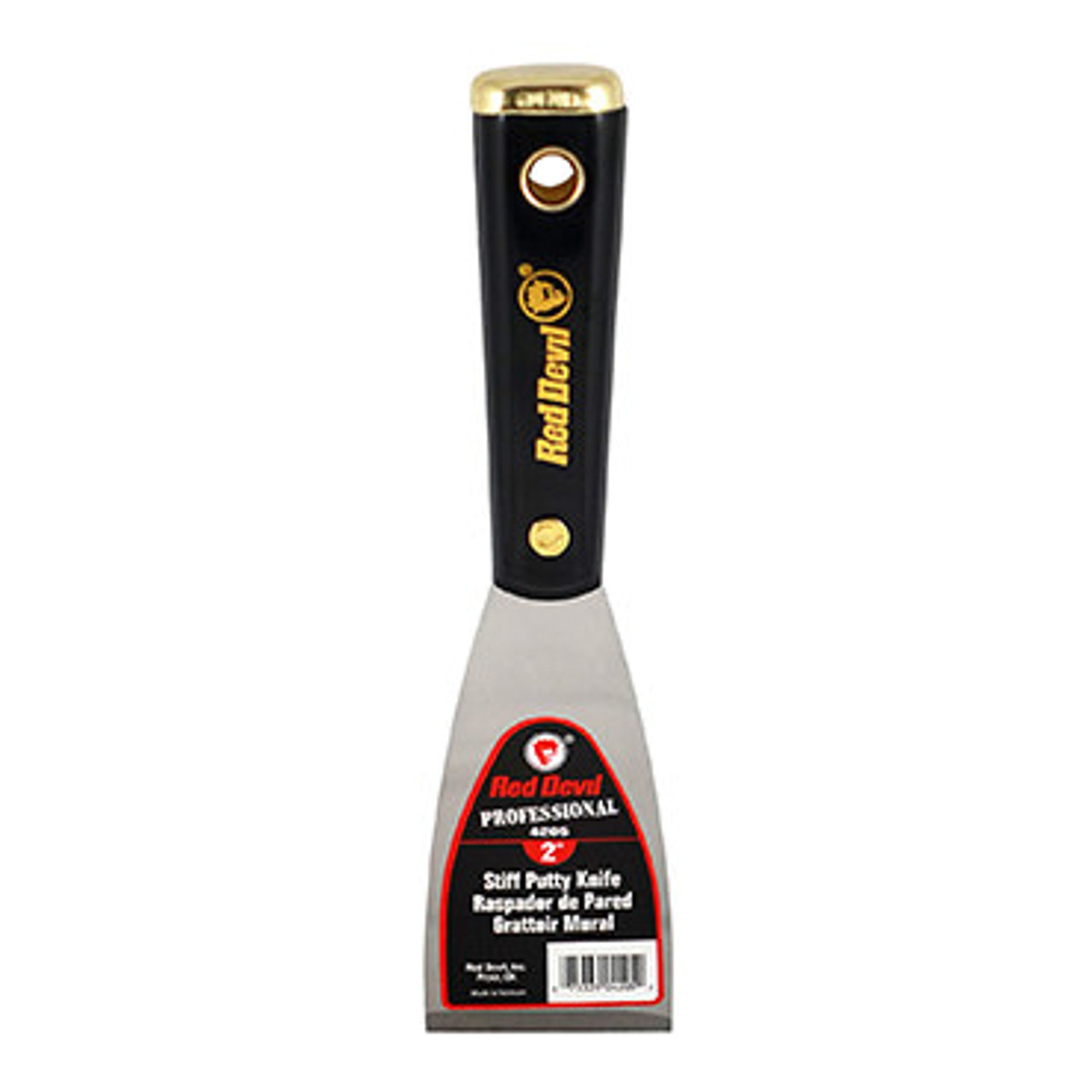 Putty Knife, Spackling, Solid Blade, 2 in Wd Blade, Flexible Blade, Steel Blade, Nylon Handle, Lacquered, Black Color, Stiff