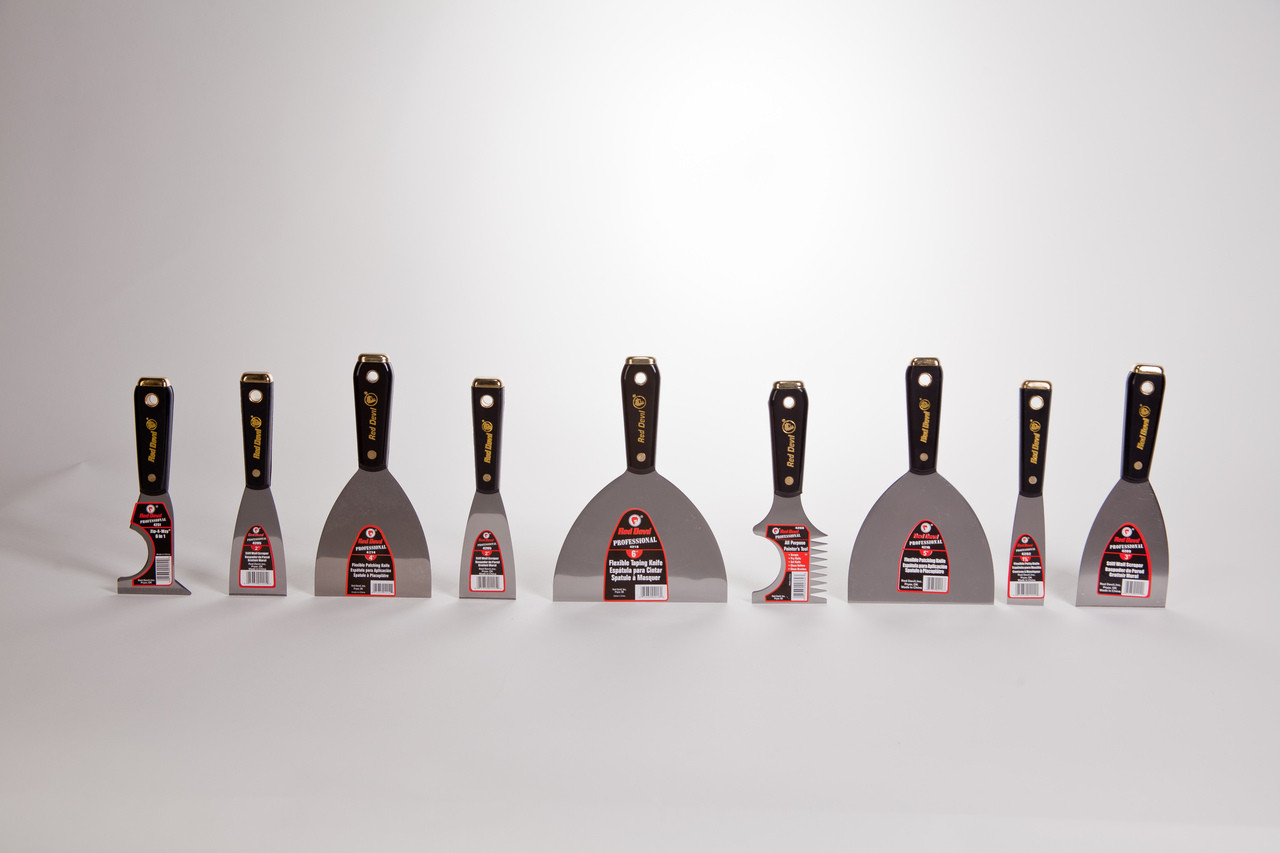 Putty Knife, Spackling, Solid Blade, 1.25 in Wd Blade, Flexible Blade, Steel Blade, Nylon Handle, Lacquered, Black Color, Stiff