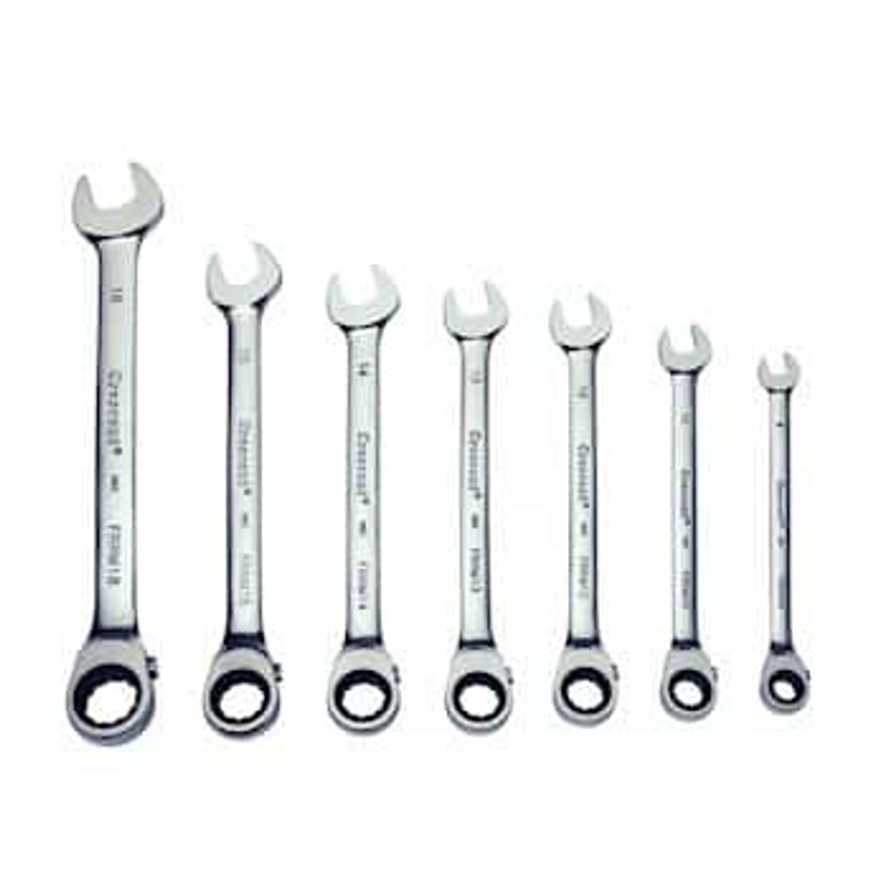 Ratcheting Wrench Set, Reversible, Polished Chrome,  Mirror Polished, Chromium Vanadium Steel, 7 -Piece Ratcheting Wrench Set, Reversible, Polished Chrome,  Mirror Polished, Chromium Vanadium Steel, 7 -Piece