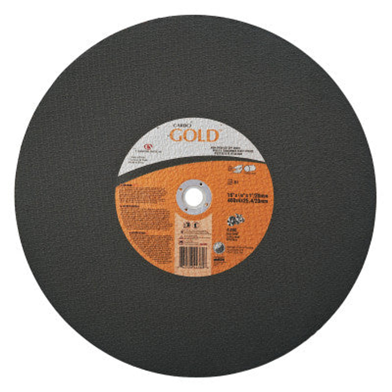 CARBORUNDUM Cut-Off Wheel, 12 in Dia Wheel, 1/8 in Thk Wheel, 24 Grit, Aluminium Oxide Abrasive, 6360 rpm Max, Resin Bond, Metal,  Steel Applicable, Type 1, 1 Reinforced CARBORUNDUM Cut-Off Wheel, 12 in Dia Wheel, 1/8 in Thk Wheel, 24 Grit, Aluminium Oxide Abrasive, 6360 rpm Max, Resin Bond, Metal,  Steel Applicable, Type 1, 1 Reinforced