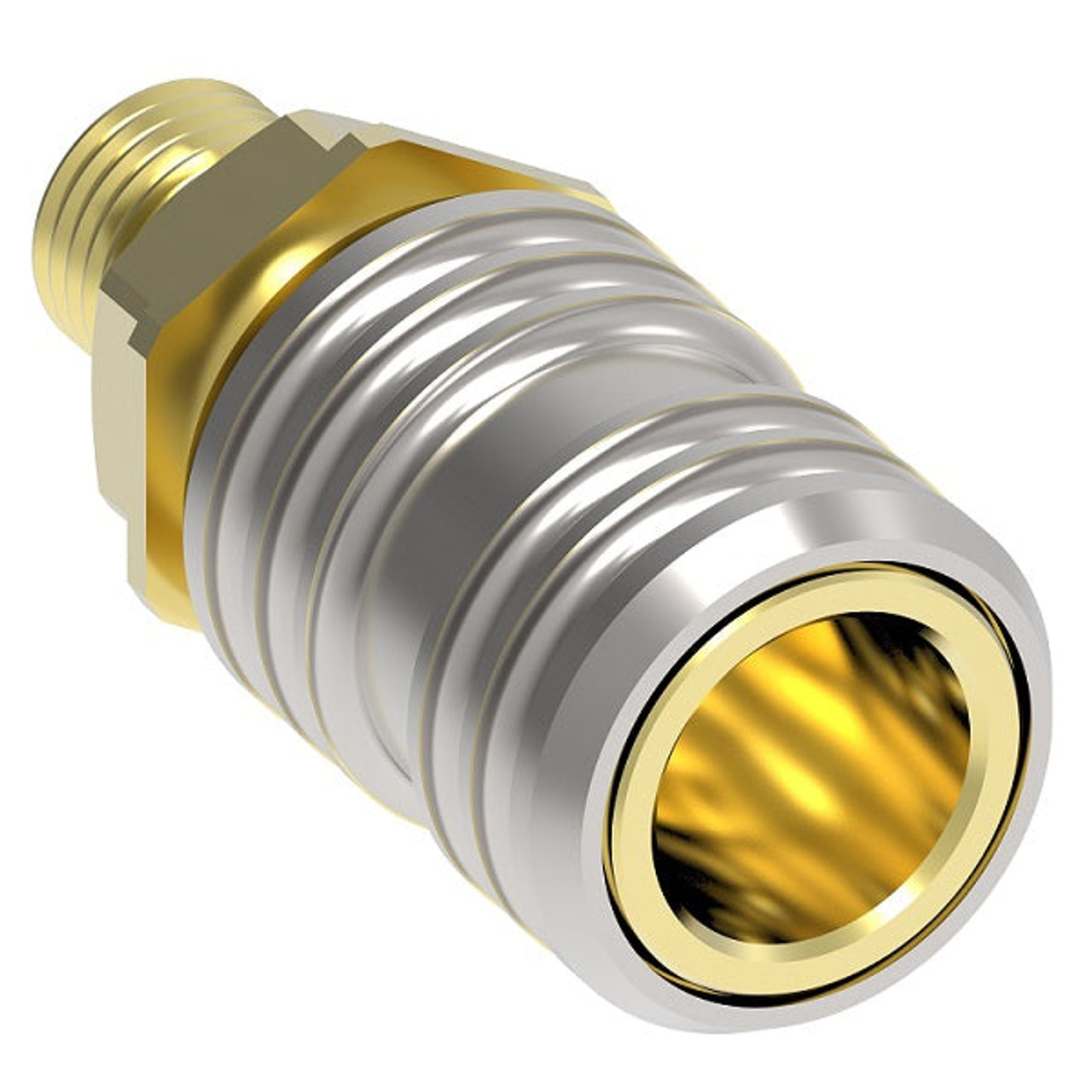 Coupler, Straight, NPTF Connector, 3/8 in, Brass, 1 in wd,  2.12 in lg,  1 in ht