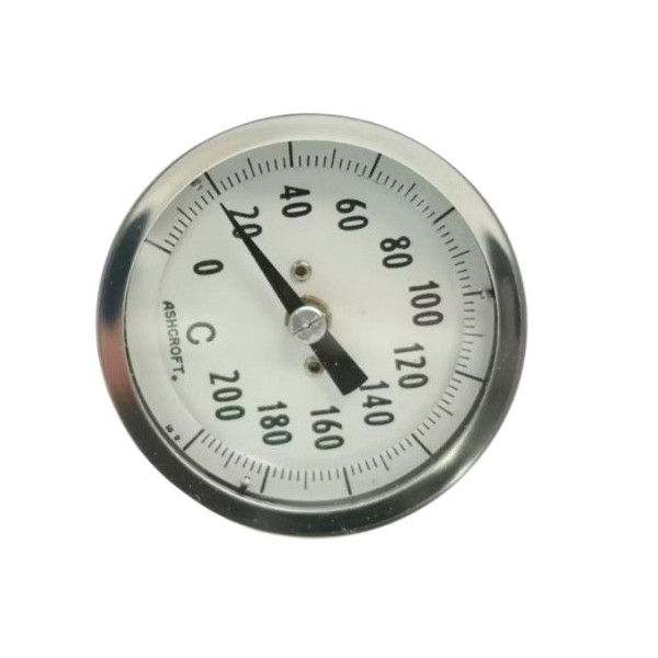 Thermometer, Bi-Metal, 2-1/2 in Dial, 1/2 in NPT, Rear Connection, 2-1/2 in Lg Stem, 0 to 200 deg F, Stainless Steel