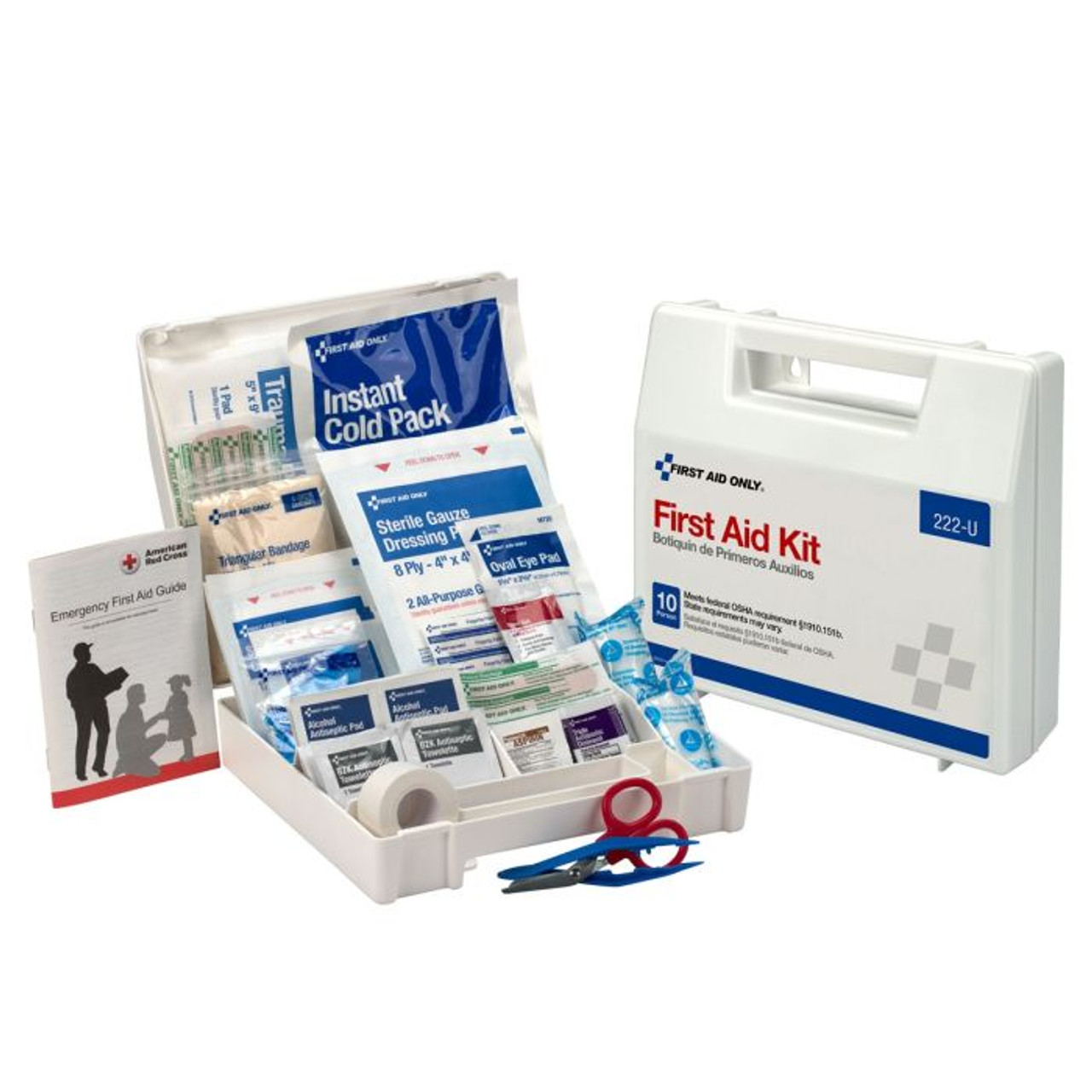 First Aid Kit, Portable, Wall Mount, 63 -Component, 10 People Served, Plastic Case, 8-3/8 in Ht, 9 in Wd, 2-1/2 in Dp First Aid Kit, Portable, Wall Mount, 63 -Component, 10 People Served, Plastic Case, 8-3/8 in Ht, 9 in Wd, 2-1/2 in Dp
