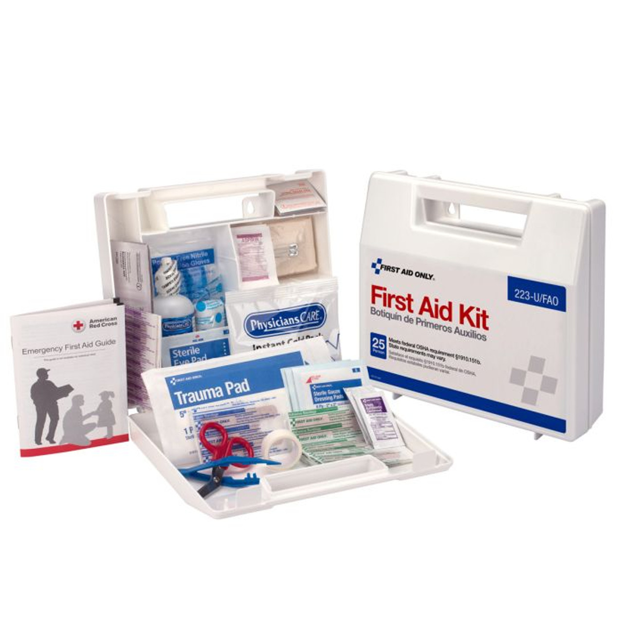 First Aid Kit, Wall Mount, 107 -Component, 25 People Served, Water Resistant Plastic Case, 8-3/8 in Ht, 2-1/2 in Wd First Aid Kit, Wall Mount, 107 -Component, 25 People Served, Water Resistant Plastic Case, 8-3/8 in Ht, 2-1/2 in Wd