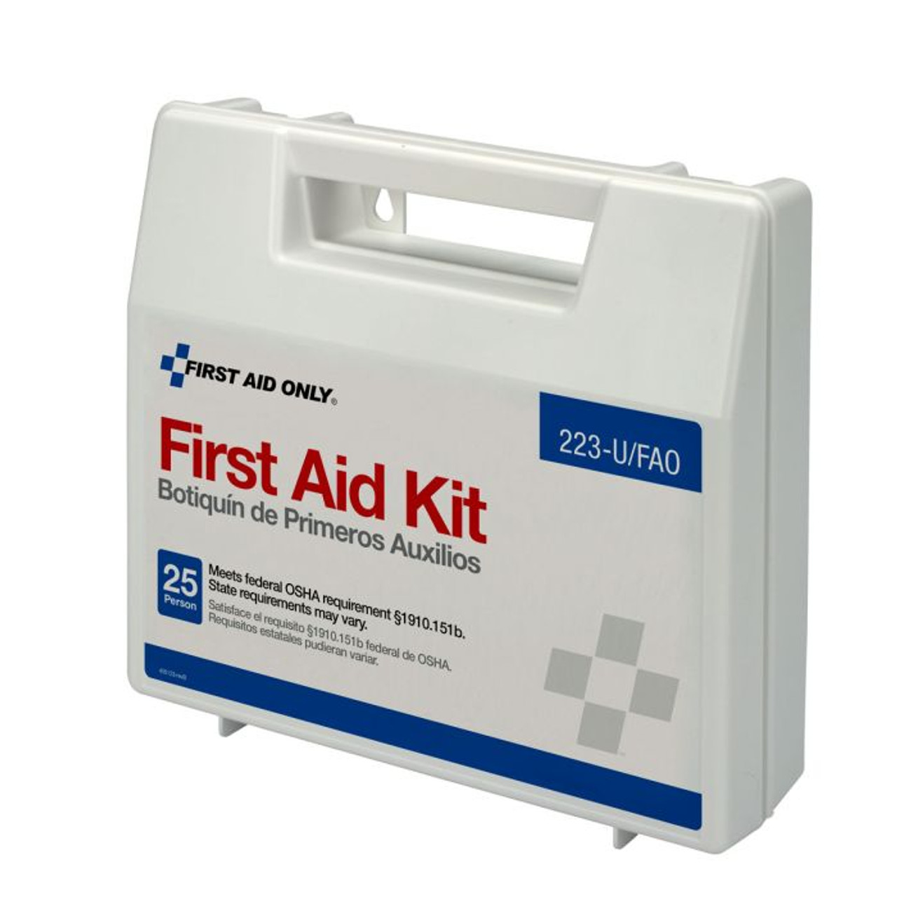 First Aid Kit, Wall Mount, 107 -Component, 25 People Served, Water Resistant Plastic Case, 8-3/8 in Ht, 2-1/2 in Wd First Aid Kit, Wall Mount, 107 -Component, 25 People Served, Water Resistant Plastic Case, 8-3/8 in Ht, 2-1/2 in Wd