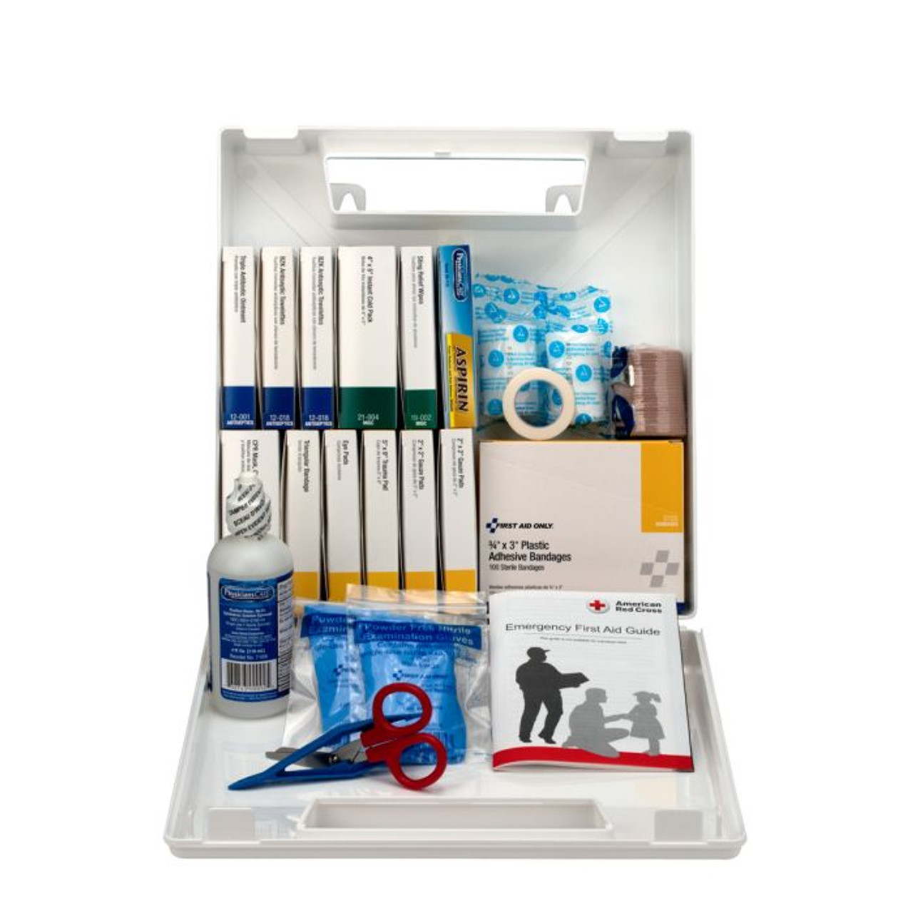 First Aid Kit, Wall Mount, 196 -Component, 50 People Served, Plastic Case, 11-1/4 in Ht, 3 in Wd First Aid Kit, Wall Mount, 196 -Component, 50 People Served, Plastic Case, 11-1/4 in Ht, 3 in Wd