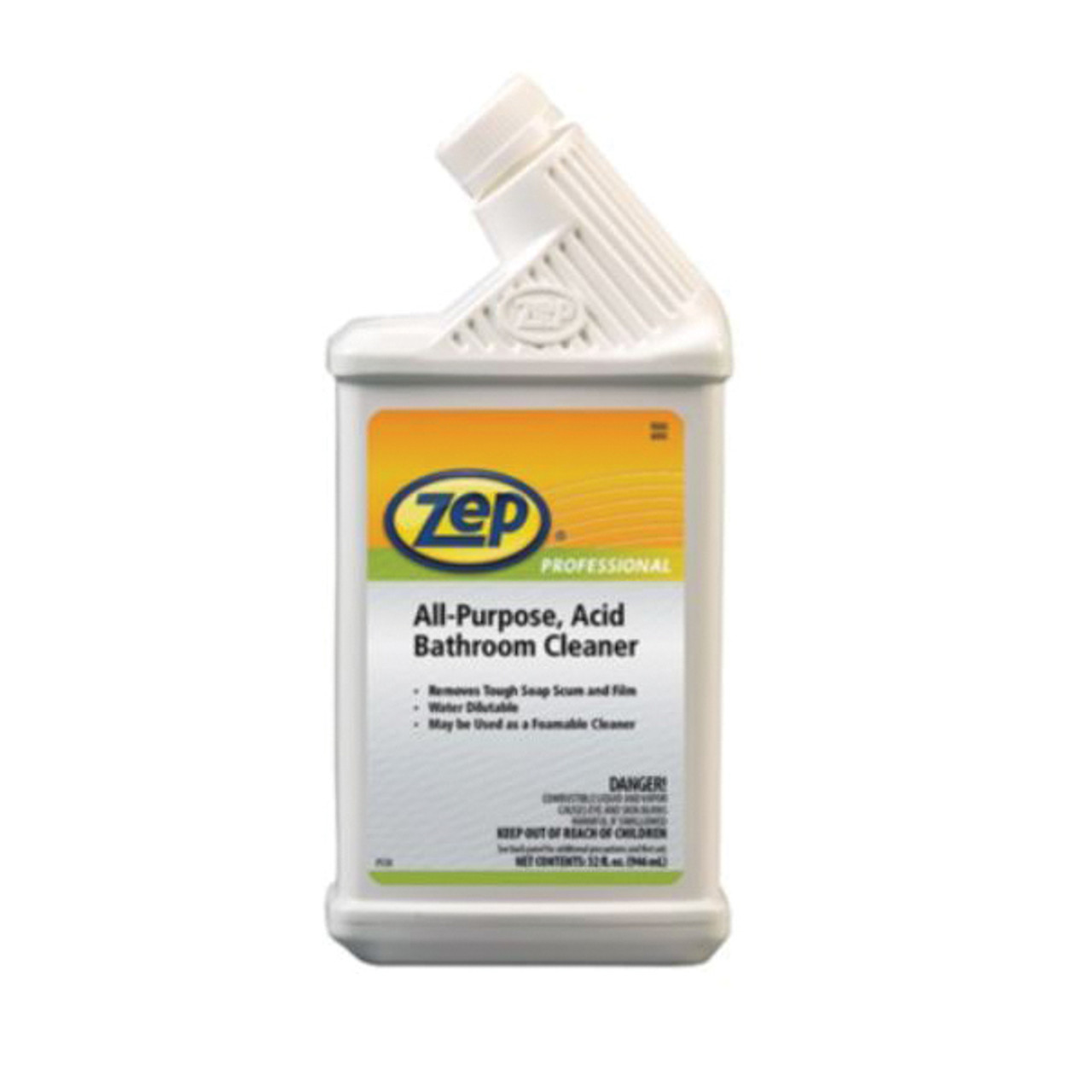ZEP Acid Bathroom Cleaner, All Purpose, Liquid, Wintergreen, Lime Green , 0.2 VOC, 1, 1.14 Specific Gravity, 1 qt Container, Bottle