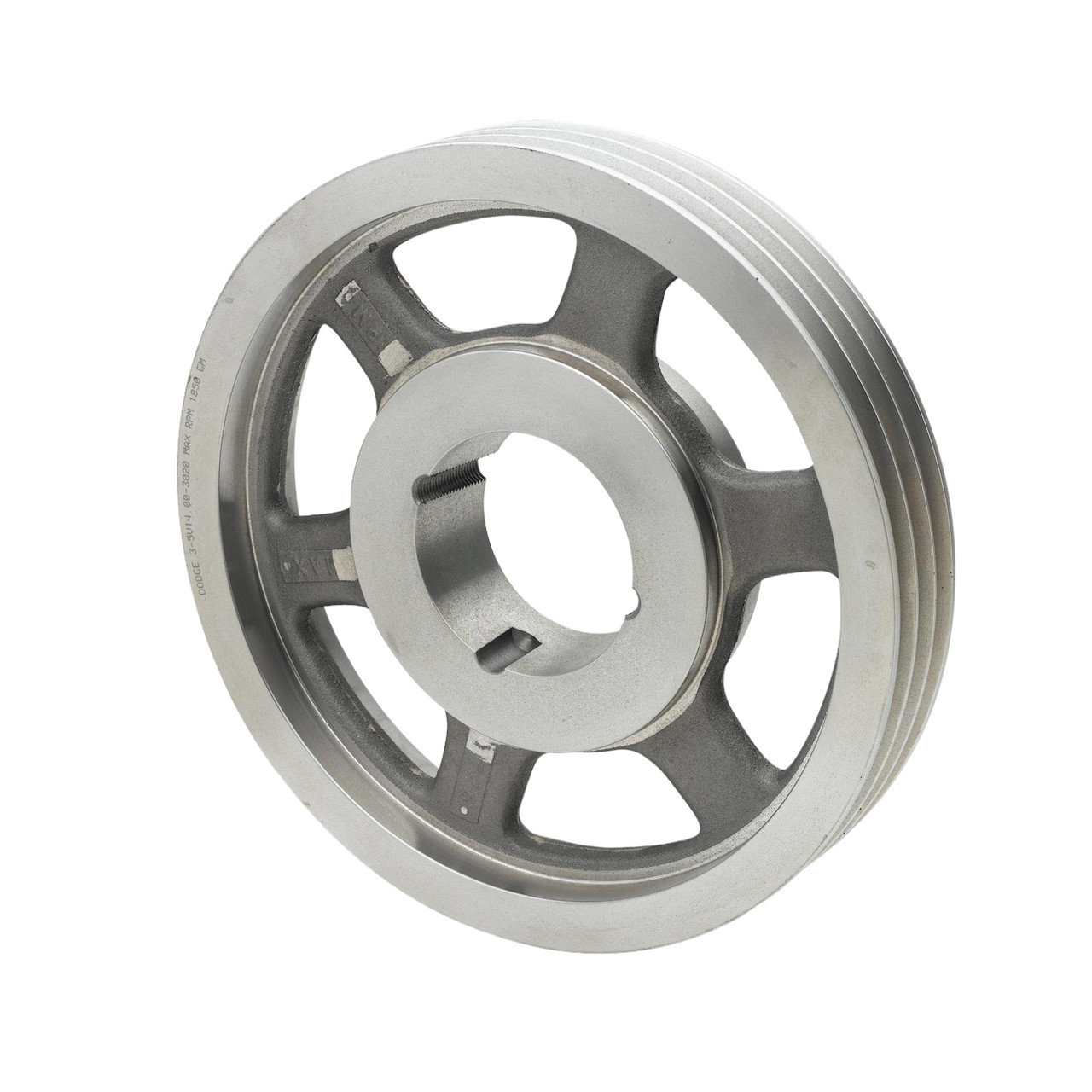 DODGE Sheave, Type A,  Block, Taper-Lock Bore, 5.35 in od, 4.98 in (A)/5.36 in (B) Dia Pitch, 5 -Groove, 4 in Wd Face, 1615 Bushing, Cast Iron, Gray