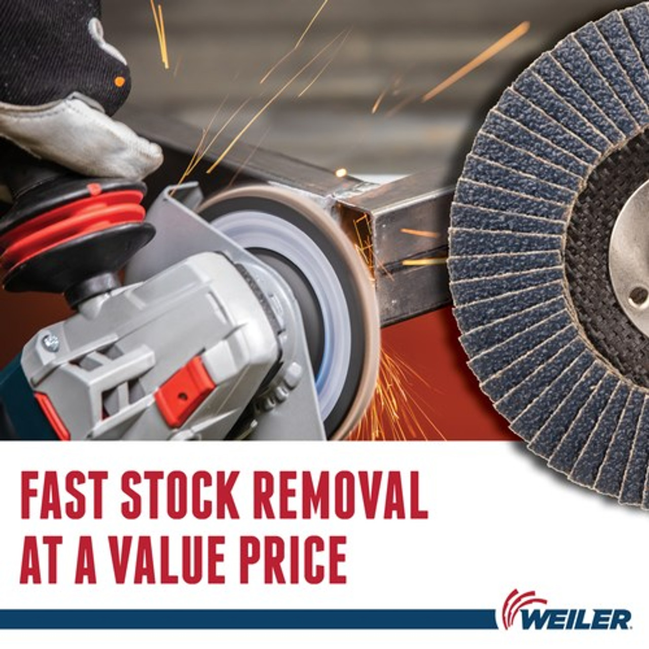 WEILER Wolverine Flap Disc, Fast Cut, 4-1/2 in Dia Disc, 7/8 in Center Hole, 60 Grit, Medium, Zirconia Alumina Abrasive, Type 27 Flat Disc, Phenolic Backing, 13000 rpm Max