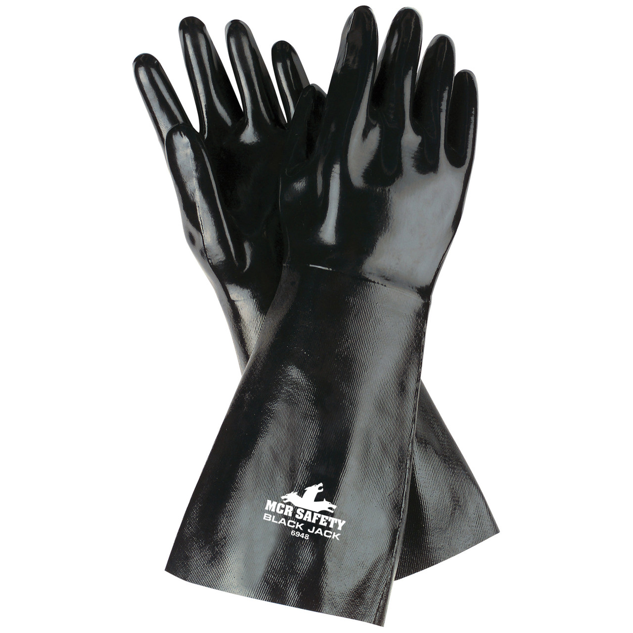 Chemical Resistant Gloves, Large, Neoprene Palm, Neoprene, Black,  White , Rough, Standard Finger,  Wing Thumb, Brushed Interlock, Gauntlet Cuff, 18 in Lg Chemical Resistant Gloves, Large, Neoprene Palm, Neoprene, Black,  White , Rough, Standard Finger,  Wing Thumb, Brushed Interlock, Gauntlet Cuff, 18 in Lg