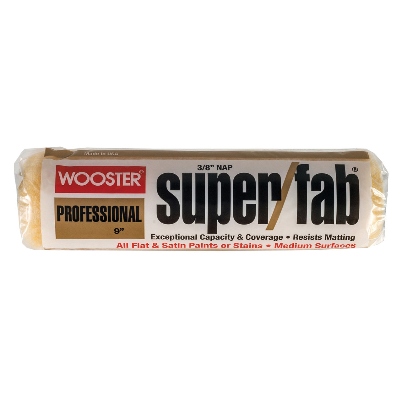 Paint Roller Cover, 3/8 in Nap, 9 in Lg, Fabric, Golden Yellow Color
