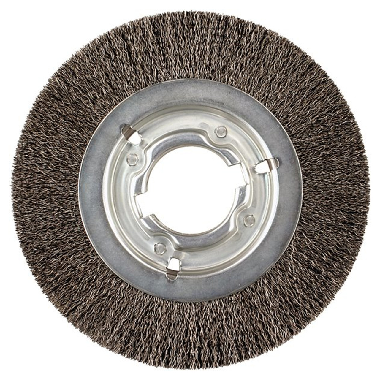PFERD Wheel Brush, Wide Face, 6 in Dia Brush, 1-1/8 in Wd Face, 2 in Arbor Hole, Crimped Filament/Wire, 0.014 in Dia Wire, Carbon Steel Fill, 1-1/8 in Lg Trim