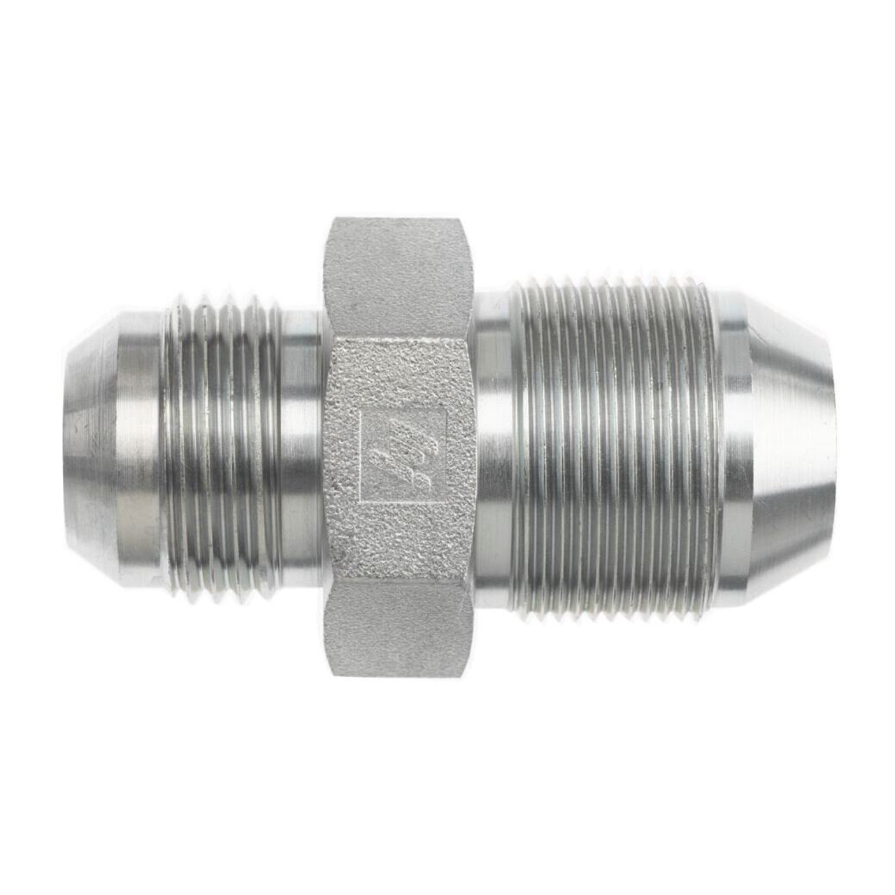 Hydraulic Adapter, Straight, 7/8 in-14 x M24-1-1/2, 37 deg Male JIC SAE Flare x Male SAE J514 End, 27 mm Hex, 52.3 mm Lg, Forged Steel, Tri-Chrome, Import