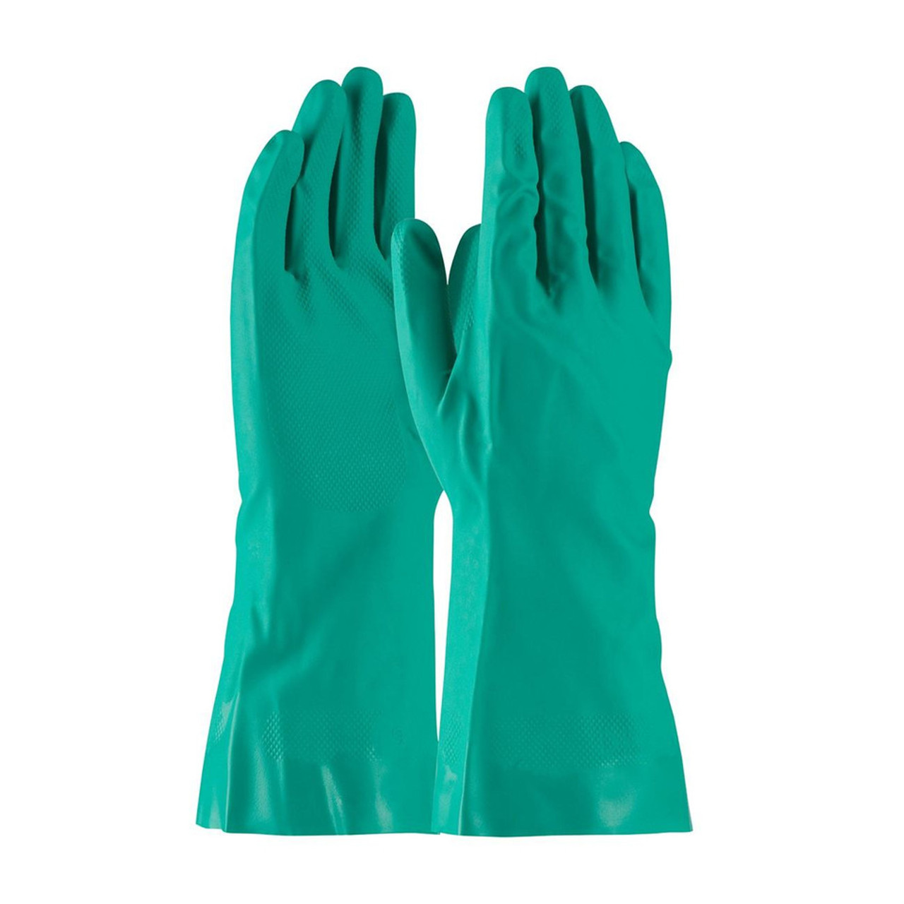 Chemical Resistant Gloves, Heavy Weight, X-Large, Nitrile Palm, Nitrile, Green , Flock, Open Cuff, Synthetic, 13 in Lg, 15 mil Thk