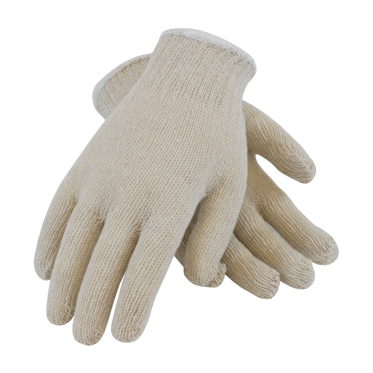 General Purpose Gloves, Economy Weight, Large, Cotton,  Polyester Palm, 65% Cotton,  35% Polyester, Natural , Full Finger,  Seamless, Unlined, Uncoated