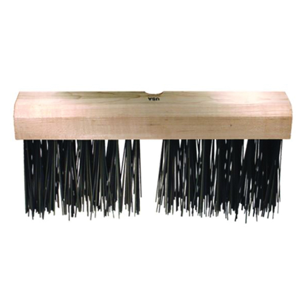 Vantage Brush, Heavy Sweep,  Wire Broom, Round Steel,  Tempered Flat Carbon Steel Trim, Hardwood Handle, Lacquered, 5 in lg Trim,  14 in Block