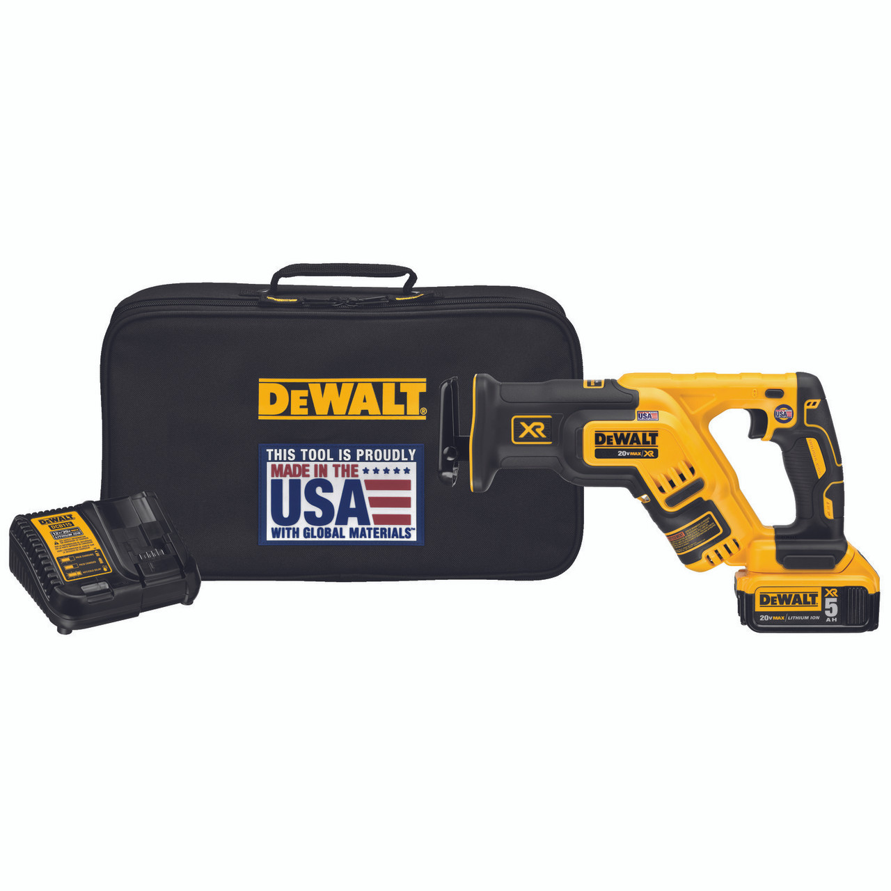Cordless Reciprocating Saw, Brushless, Kit, 1-1/8 in Lg Stroke, 0 to 2900 SPM, 20 VDC, Lithium-Ion, 5 Ah, 1 Battery, Anti-Slip,  Comfort Grip, Straight Stroke