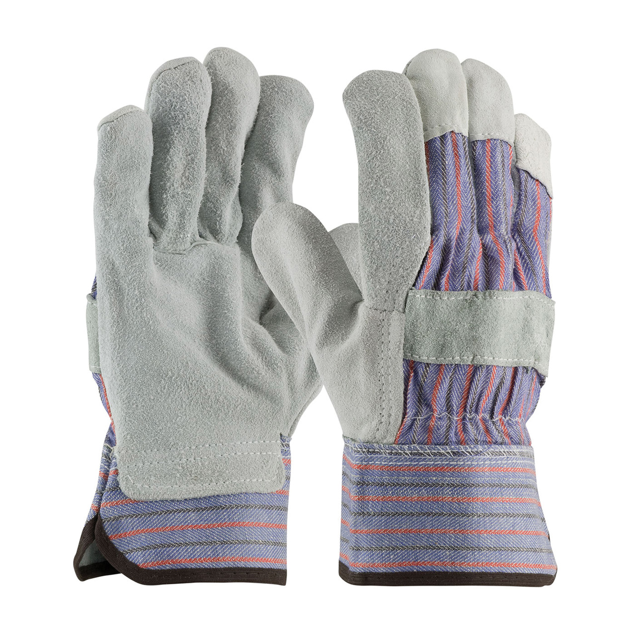 General Purpose Gloves, Small, Cowhide Leather Palm, Cowhide Leather, Black,  Blue , Gunn Cut,  Full Finger,  Wing Thumb, Cotton, Rubberized Safety Cuff General Purpose Gloves, Small, Cowhide Leather Palm, Cowhide Leather, Black,  Blue , Gunn Cut,  Full Finger,  Wing Thumb, Cotton, Rubberized Safety Cuff